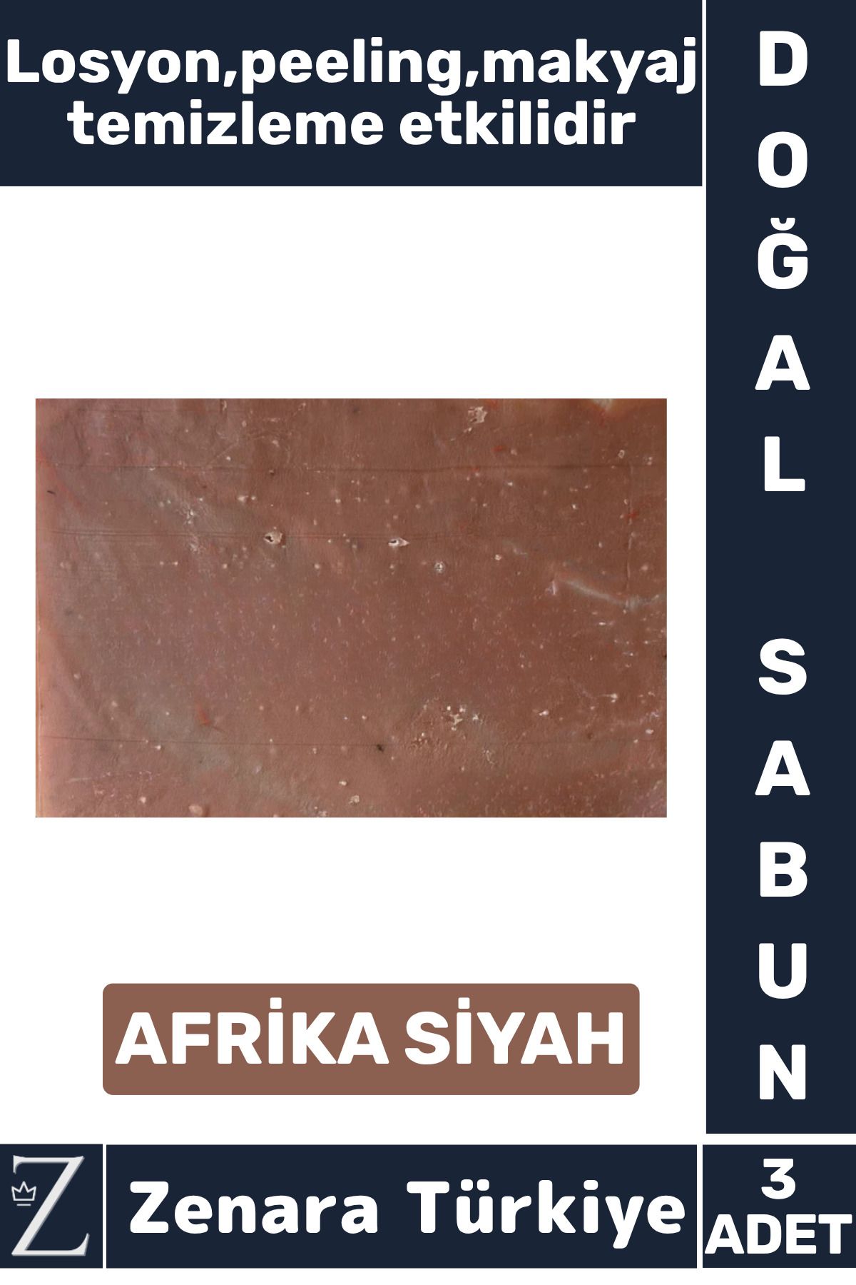 Zenara Bitkisel Organik %100 Doğal Saç Yüz Vücut El Kullanım Cilt Losyon Peeling Sabun AFRİKA SİYAH 3 Adet