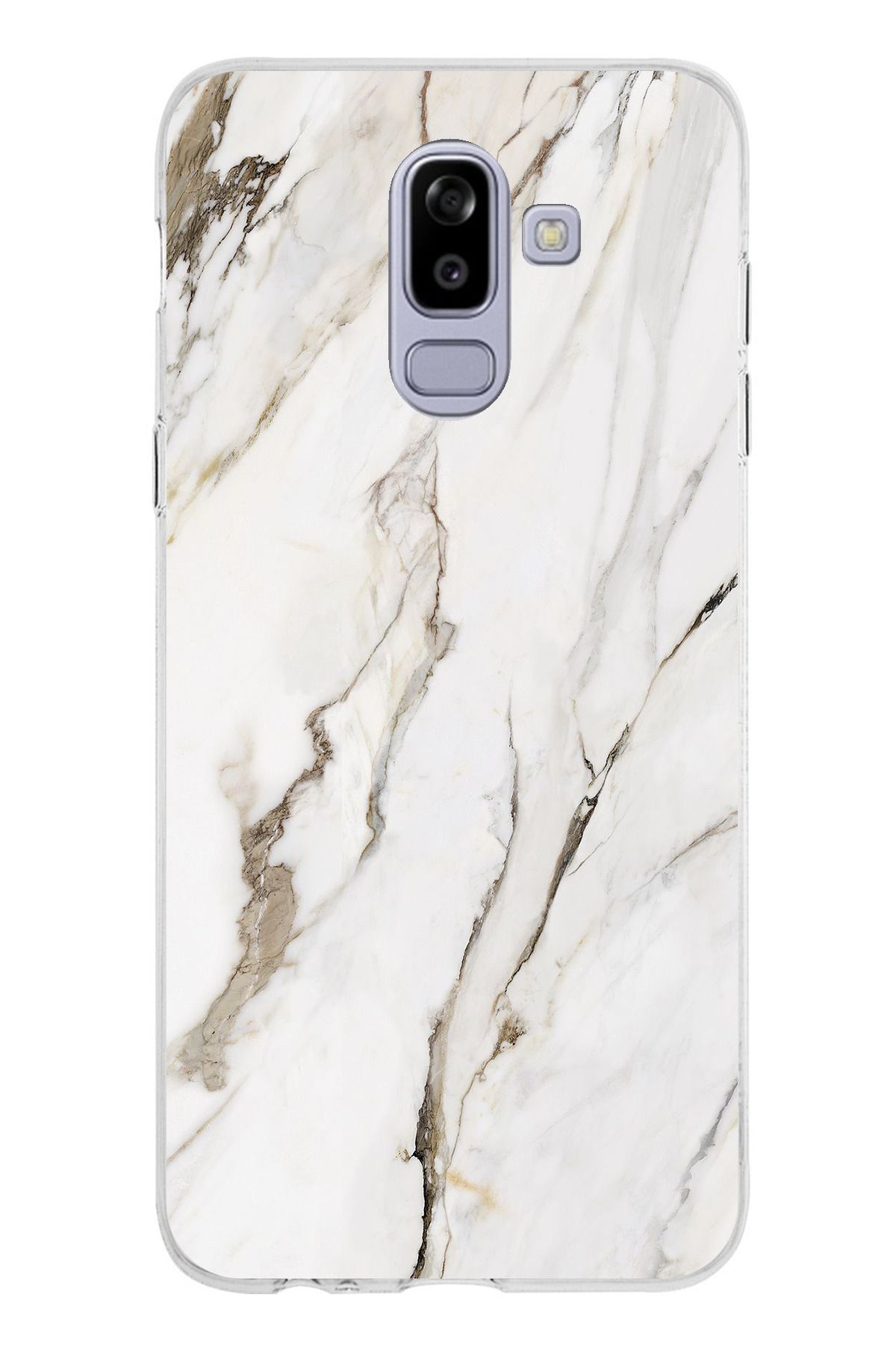TechTree Samsung Galaxy J8 - A6 PLUS Uyumlu Beyaz Mermer Şeffaf Silikon Kılıf