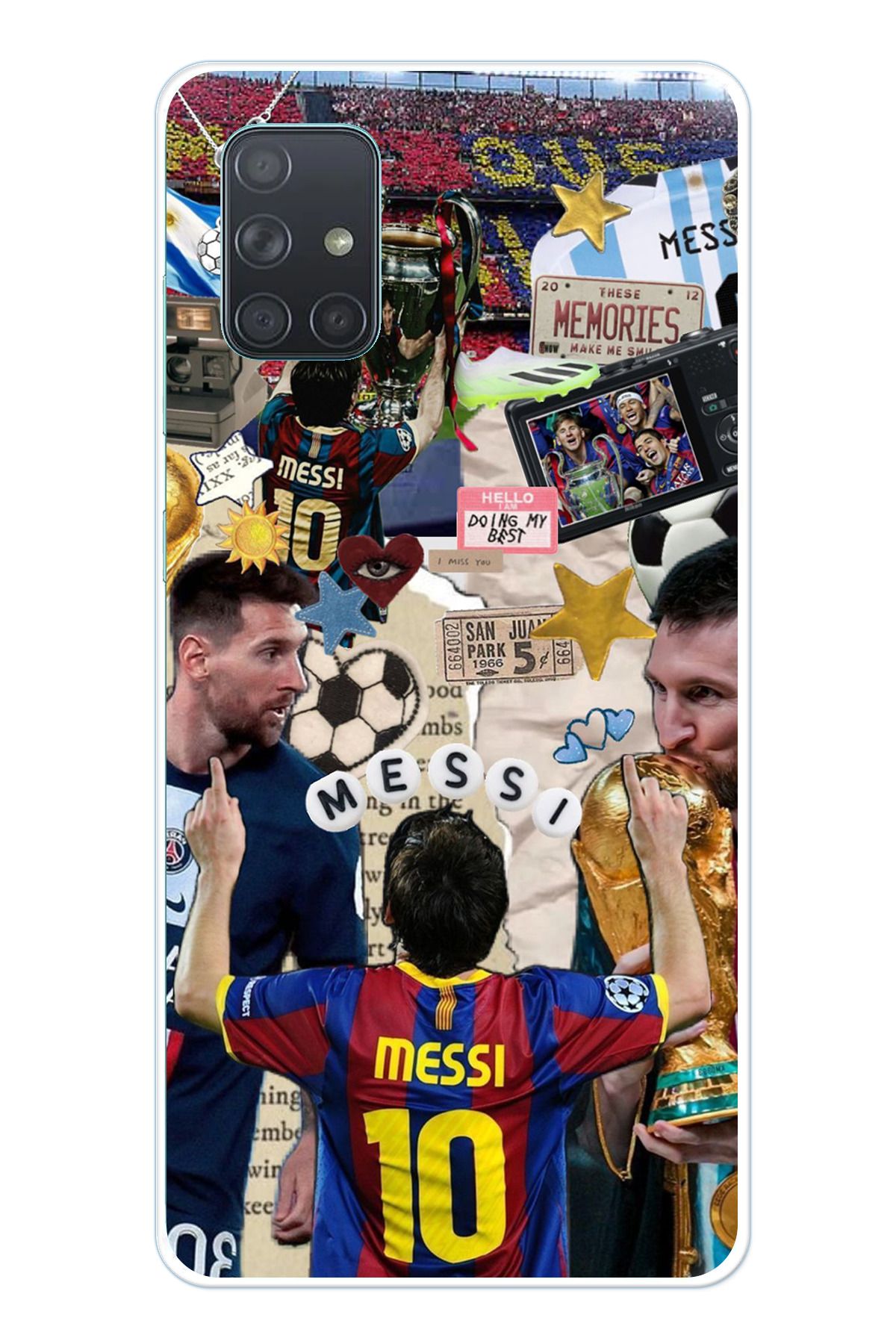 TechTree Samsung Galaxy A71 Uyumlu Messi Çıkartmalar Şeffaf Silikon Kılıf