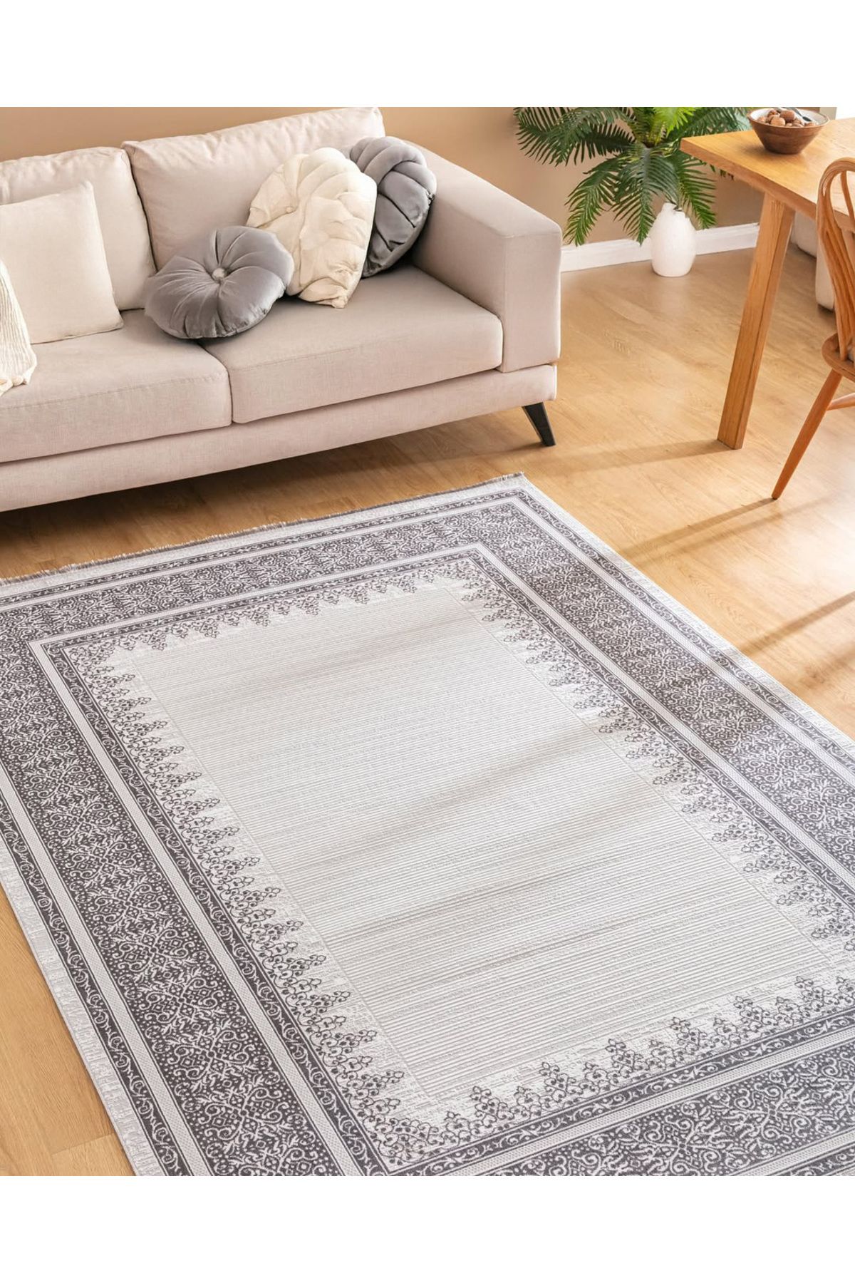 Trend Home LARA Kaymaz Taban Makinede Yıkanabilir Çizgili Şık Desenli Salon Halısı Premium Dokulu