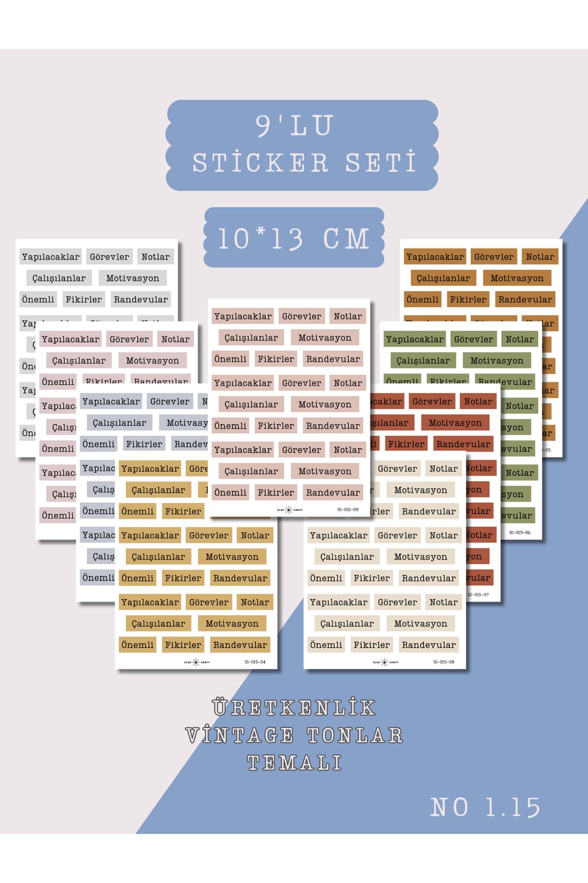 Else Craft 9'lu Üretkenlik Vintage Tonlar Temalı Sticker Seti No 1.15