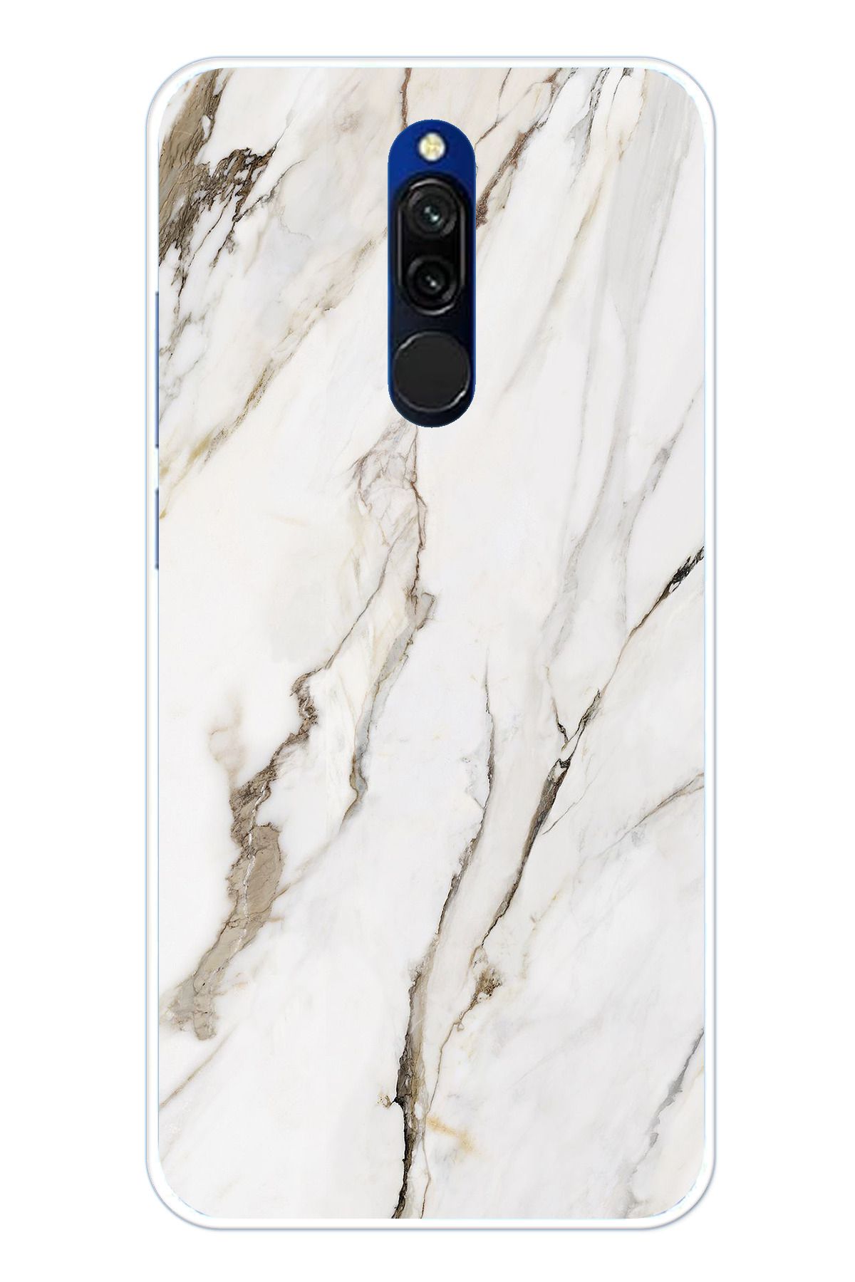 TechTree Redmi 8 Uyumlu Beyaz Mermer Şeffaf Silikon Kılıf