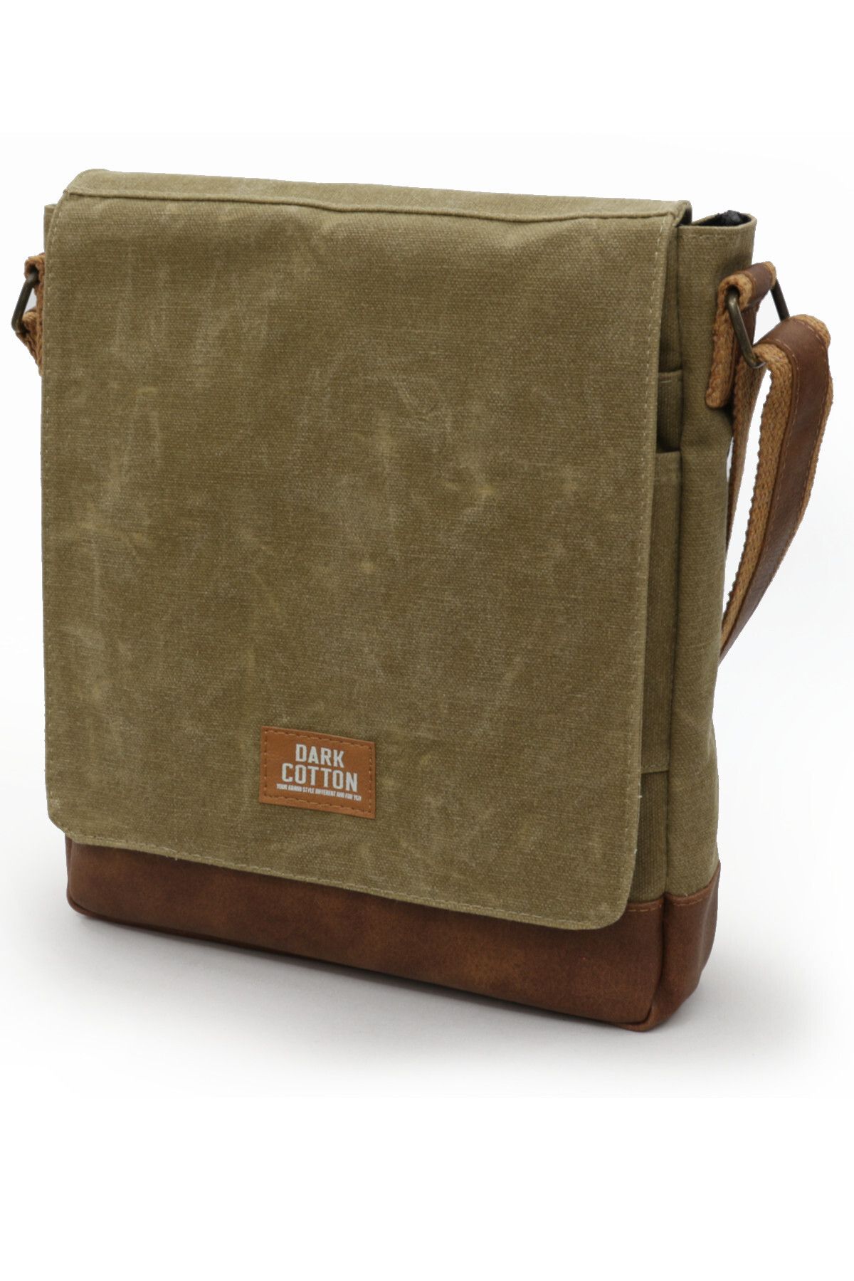 DARK COTTON 7112 Western Camel Suya Dayanıklı Mumlu Kanvas Postacı Omuz Laptop Okul Çantası