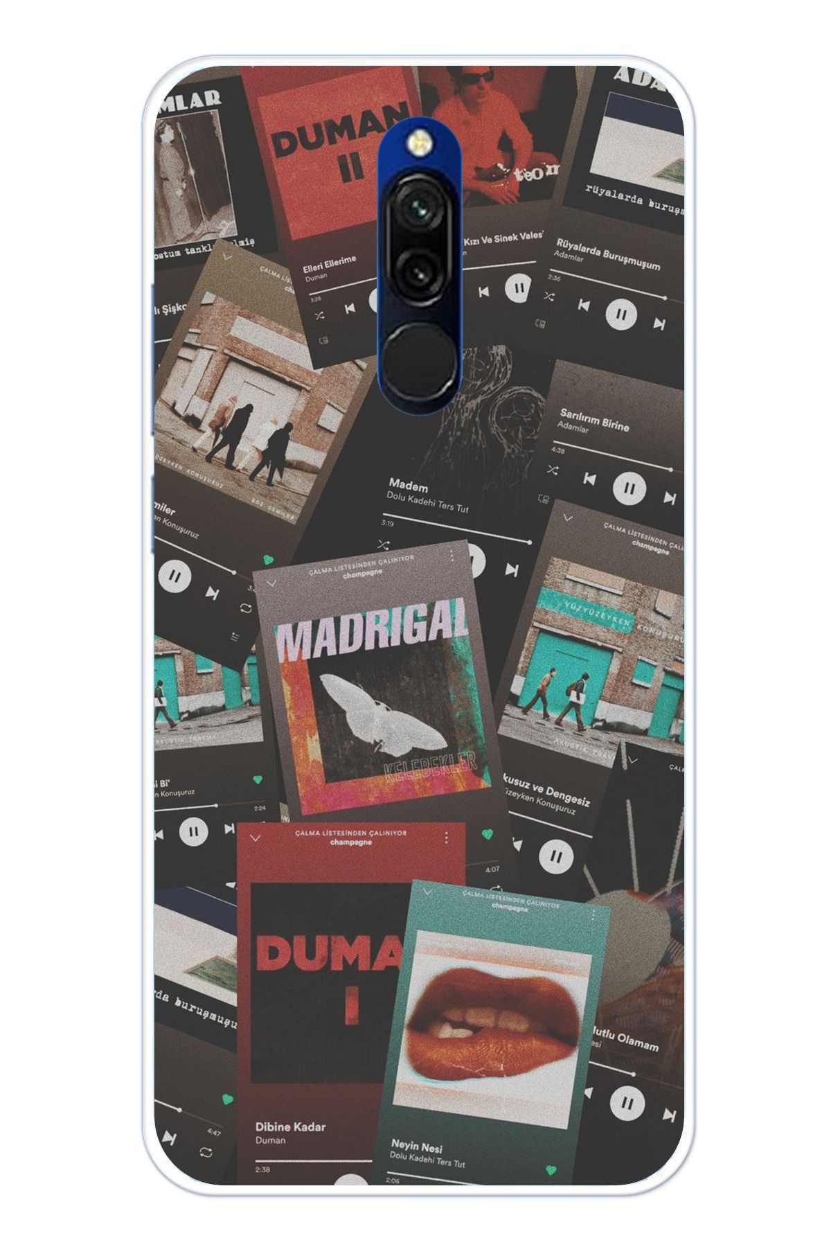 TechTree Redmi 8 Uyumlu Türkçe Rock Müzikler Tasarımlı Şeffaf Silikon Kılıf
