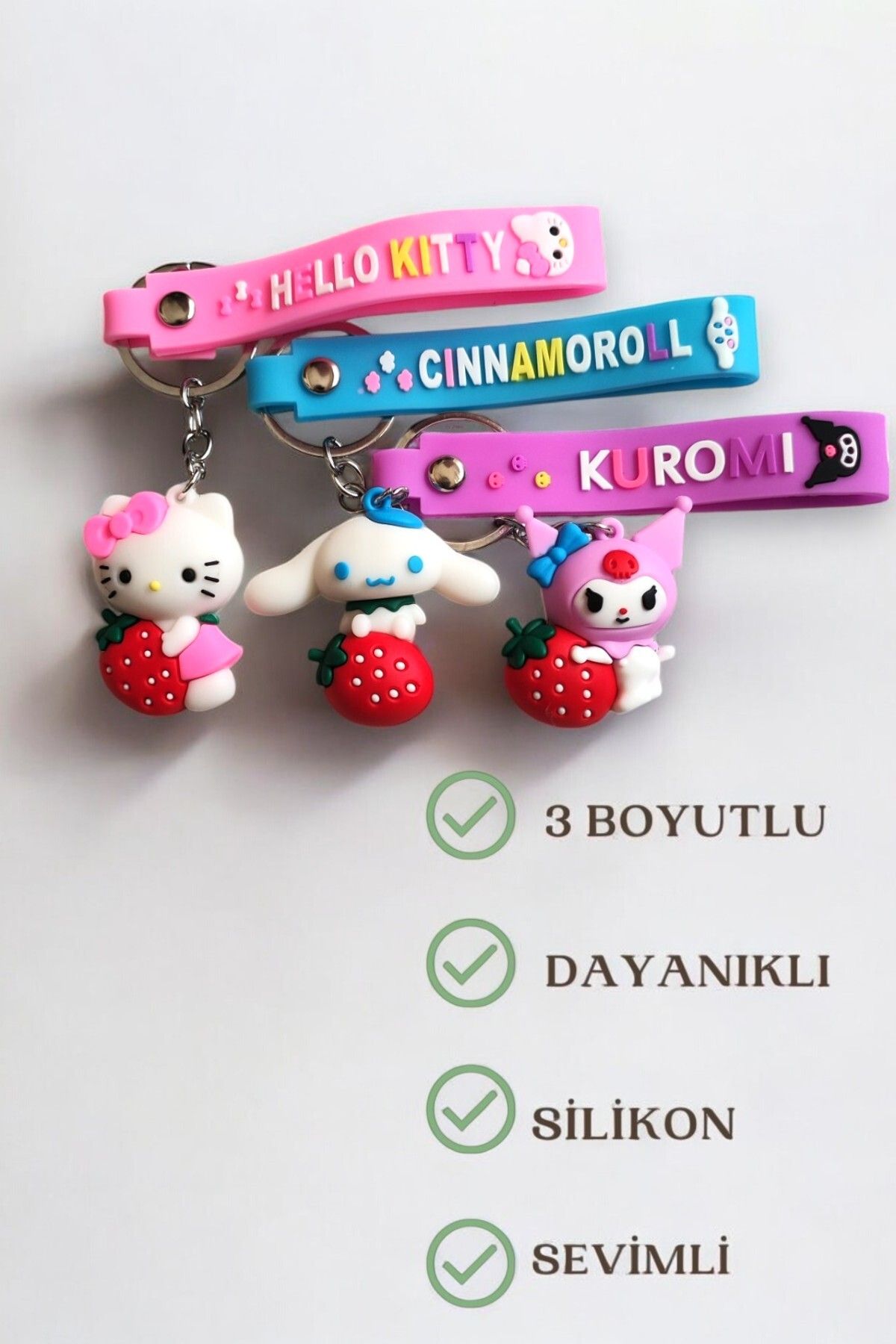 Lynare Hello Kitty, Cinnamoroll, Kuromi KARAKTERLİ 3D SİLİKON ANAHTARLIK 3 ADET