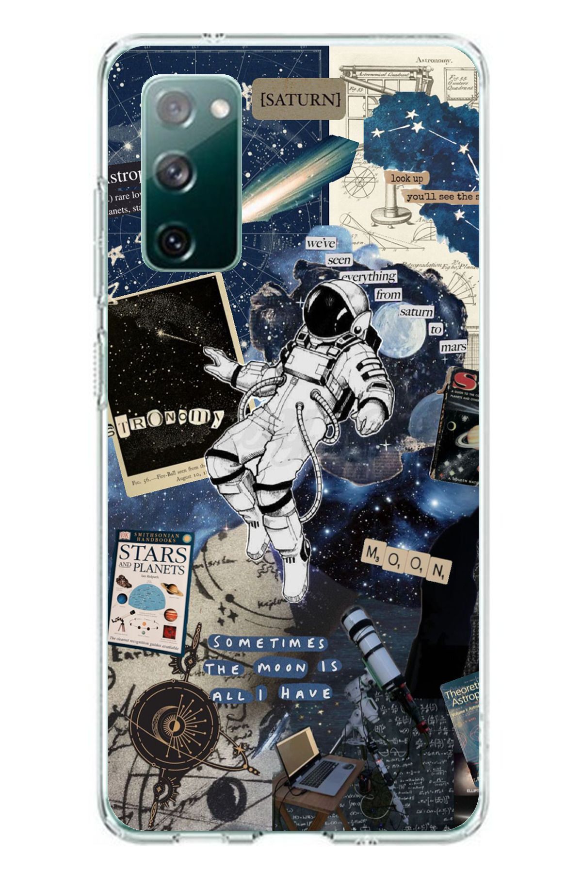 TechTree Samsung Galaxy S20 FE Uyumlu Retro Astronot Tasarımlı Şeffaf Silikon Kılıf