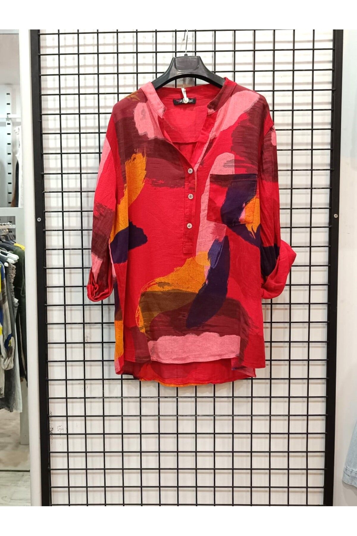 Butik Şans Patcwork Desenli Cep Detaylı İtalyan Gömlek Bluz