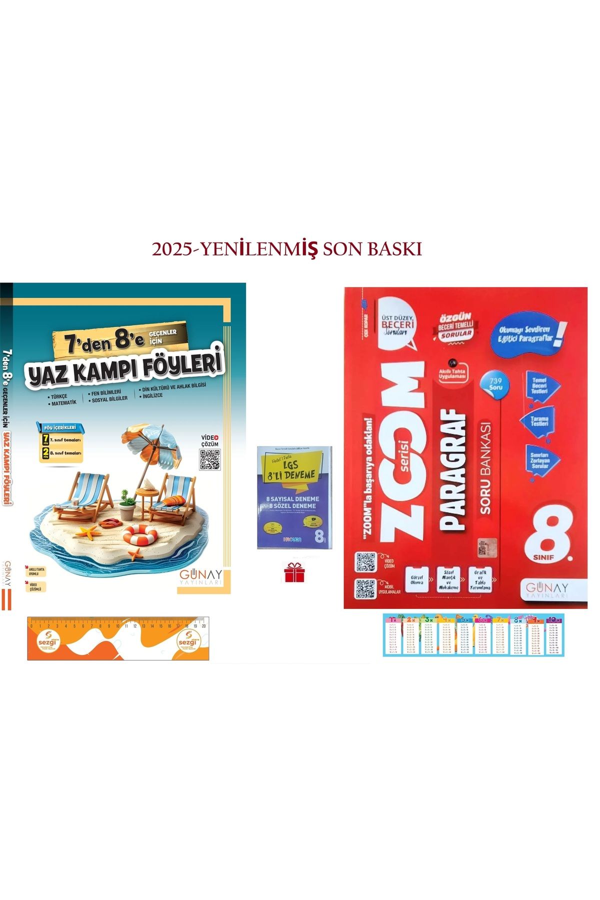 Günay Yayınları 7'den 8'e Geçenler İçin Yaz Tatili Föyleri ve 8. Sınıf Zoom Serisi Paragraf Soru Bankası Seti