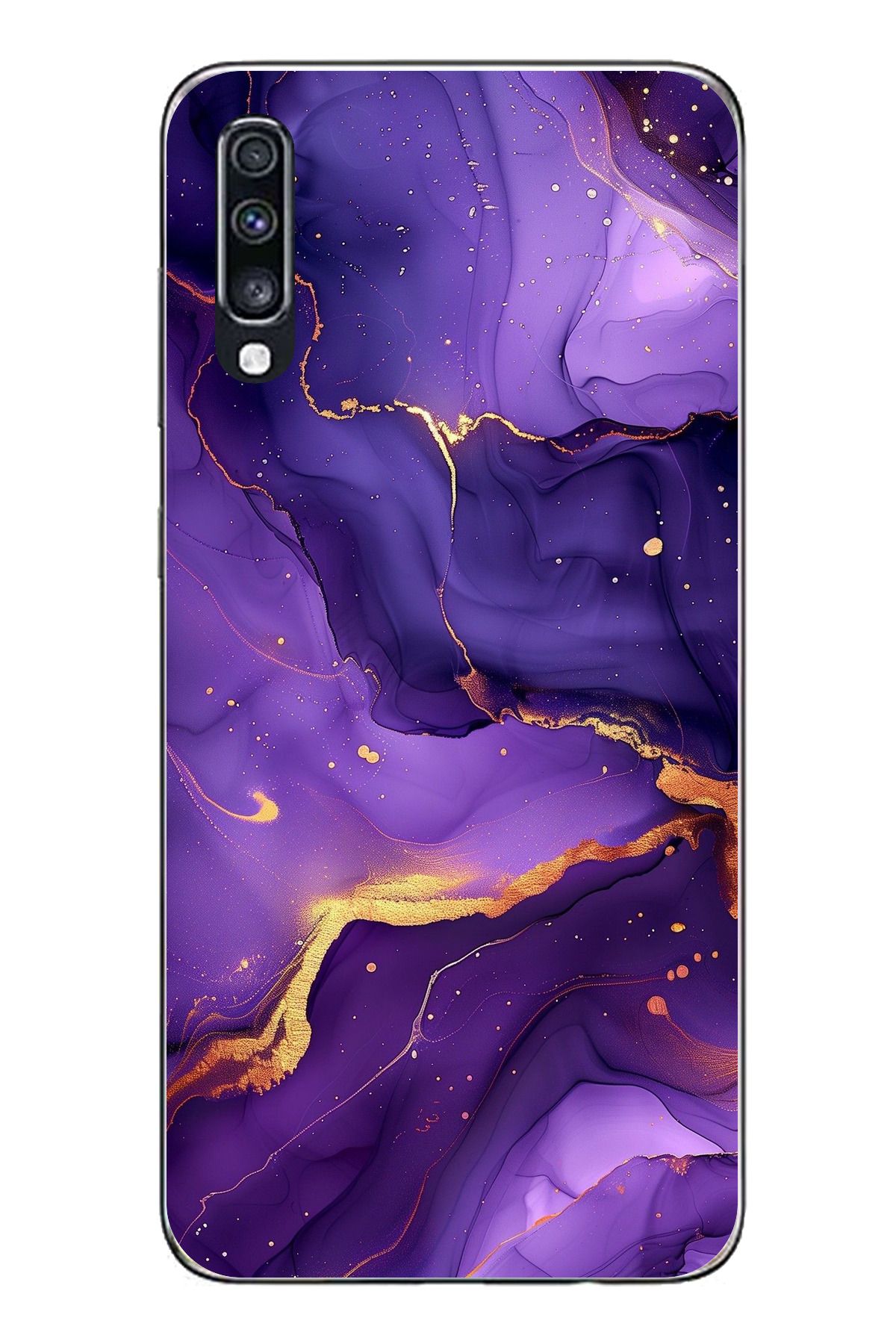 TechTree Samsung Galaxy A70 Uyumlu Ametist Taşı Mor Mermer Şeffaf Silikon Kılıf