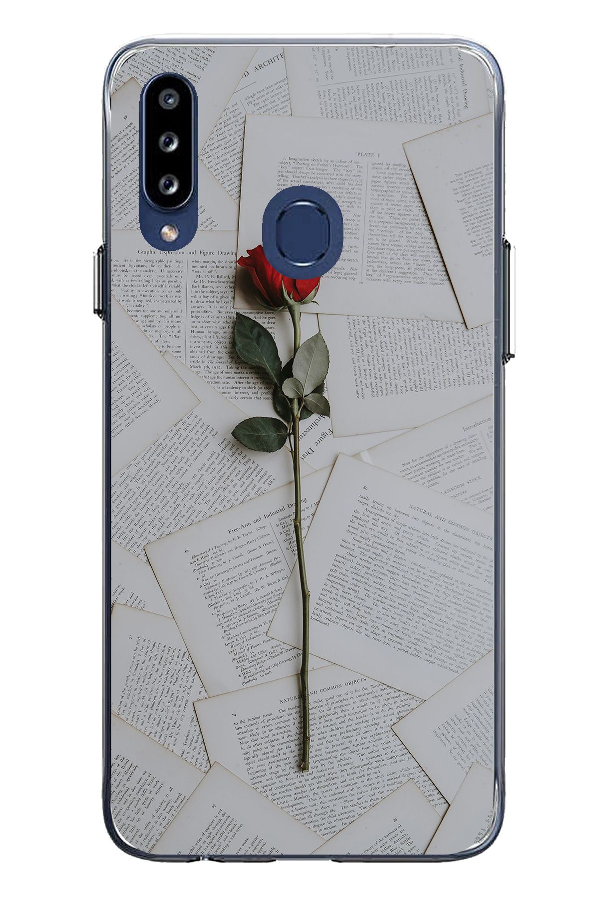 TechTree Samsung Galaxy A20S Uyumlu Kırmızı Gül Şeffaf Silikon Kılıf
