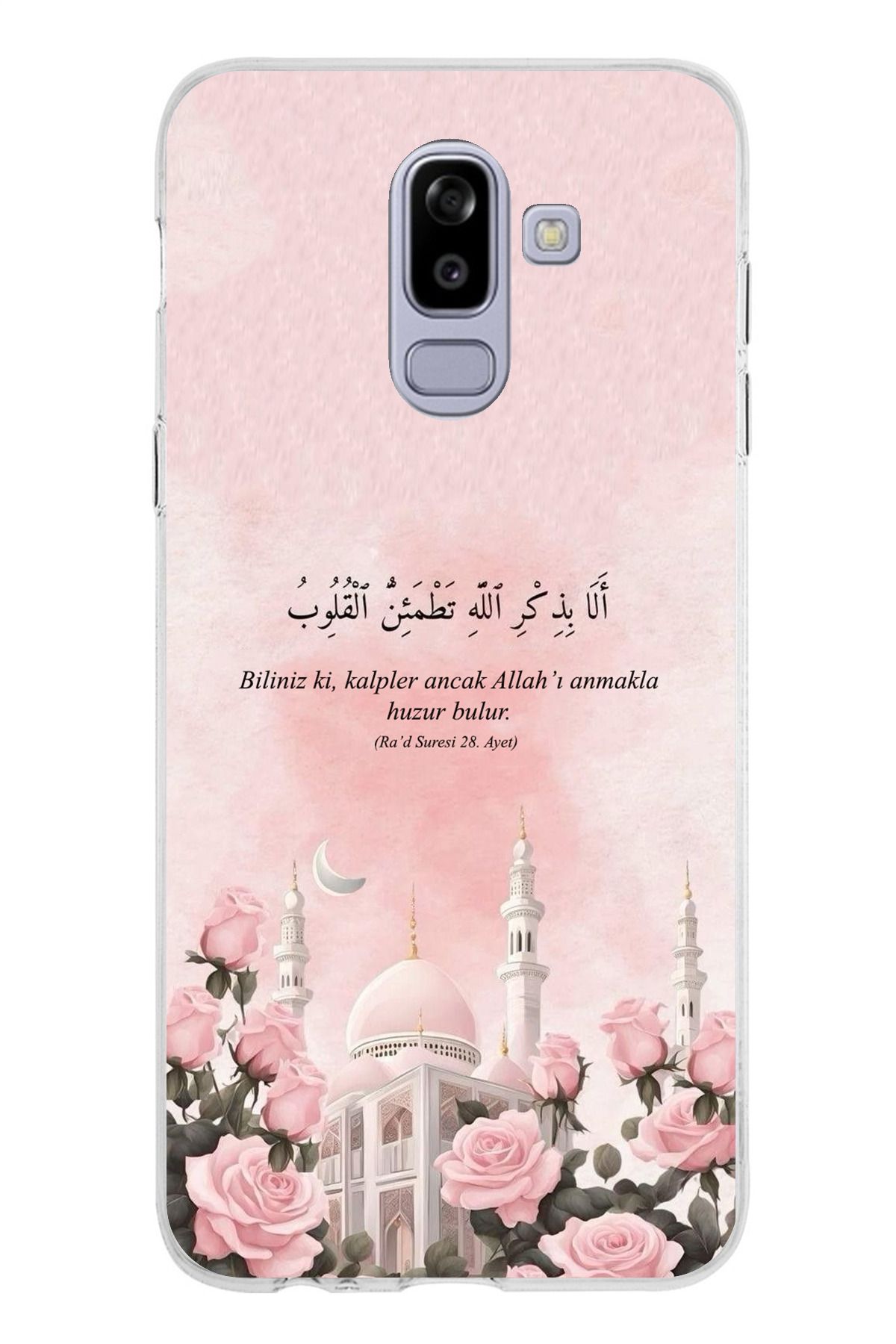 TechTree Samsung Galaxy J8 - A6 PLUS Uyumlu Rad Suresi Cami ve Güller Şeffaf Silikon Kılıf