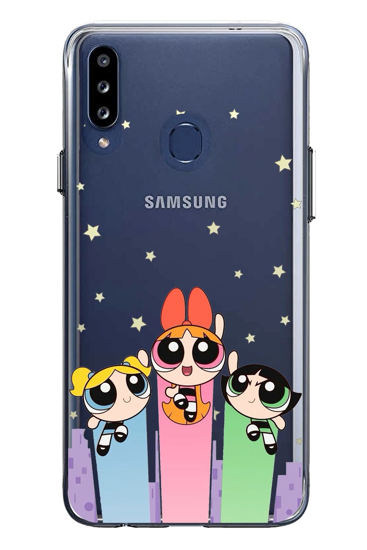TechTree Samsung Galaxy A20S Uyumlu Powerpuff Girls Tasarımlı Şeffaf Silikon Kılıf