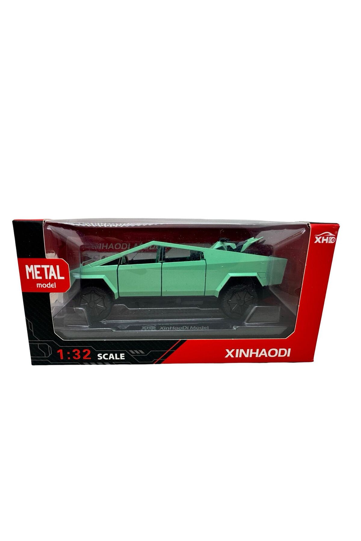 JPT-Tesla Cybertruck green metal model with metal atv 1:32 with sound, lights, opens doors 6