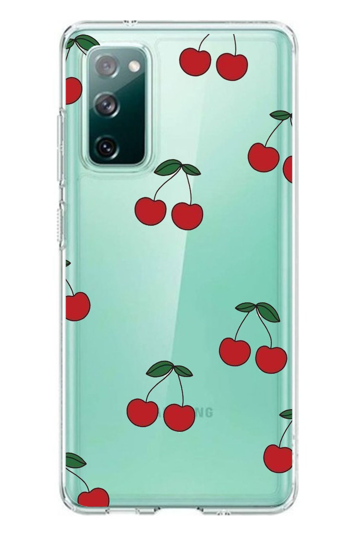 TechTree Samsung Galaxy S20 FE Uyumlu Kirazlar Tasarımlı Şeffaf Silikon Kılıf