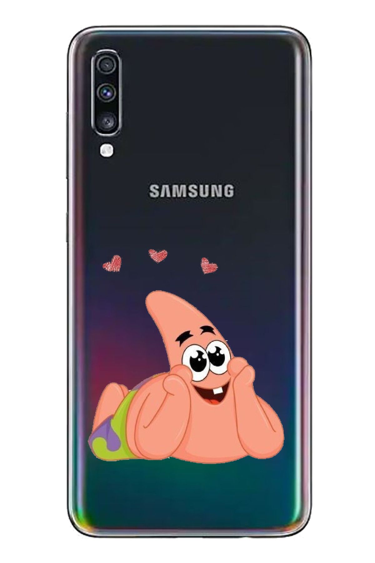 TechTree Samsung Galaxy A70 Uyumlu Patrick Yıldız Aşk Tasarımlı Şeffaf Silikon Kılıf