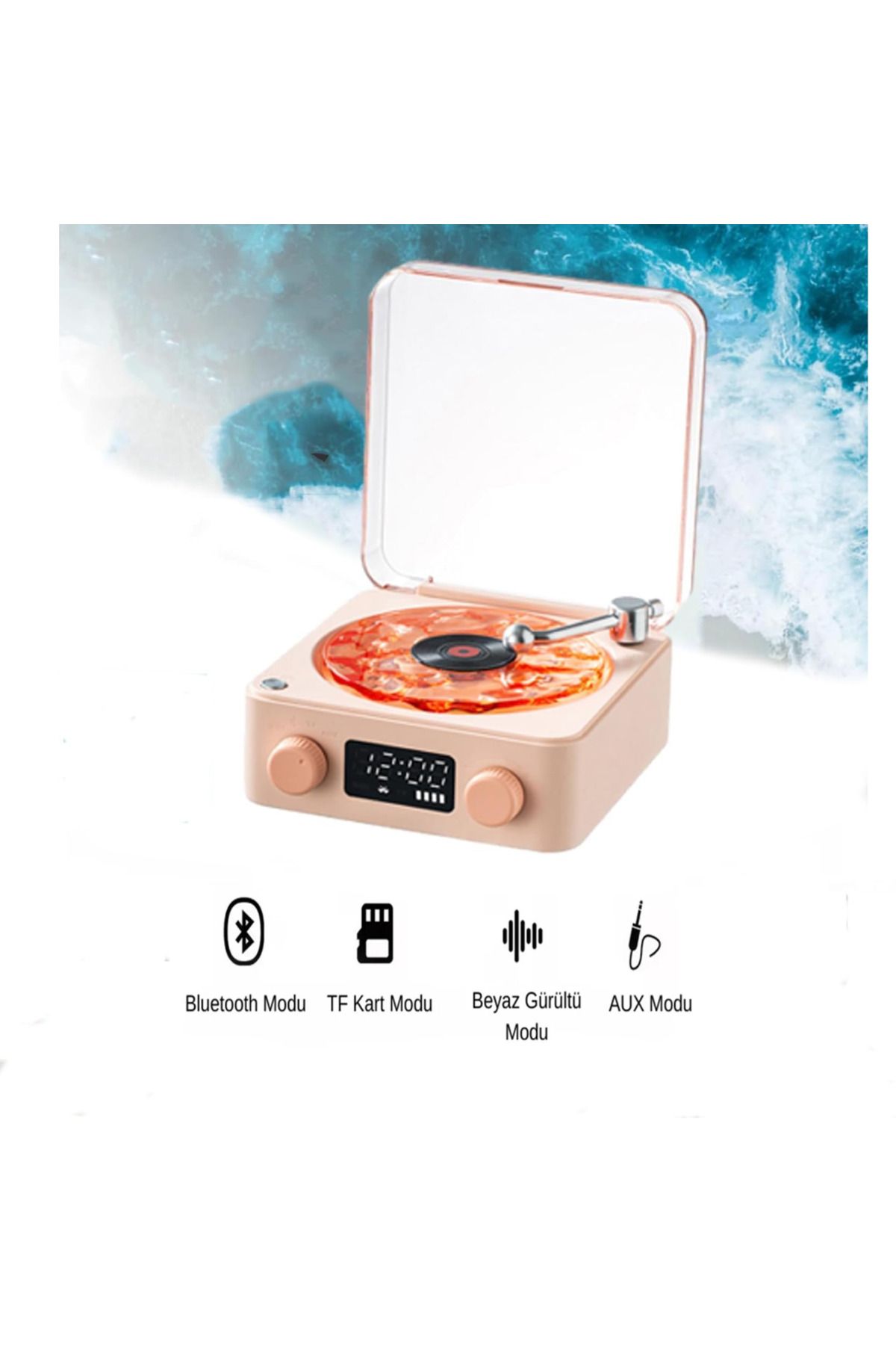 Dynego Nostalji Plak Çalar Bluetooth Subwoofer 3d Ses Dalgası Retro Müzik Plak Çalar Kırmızı
