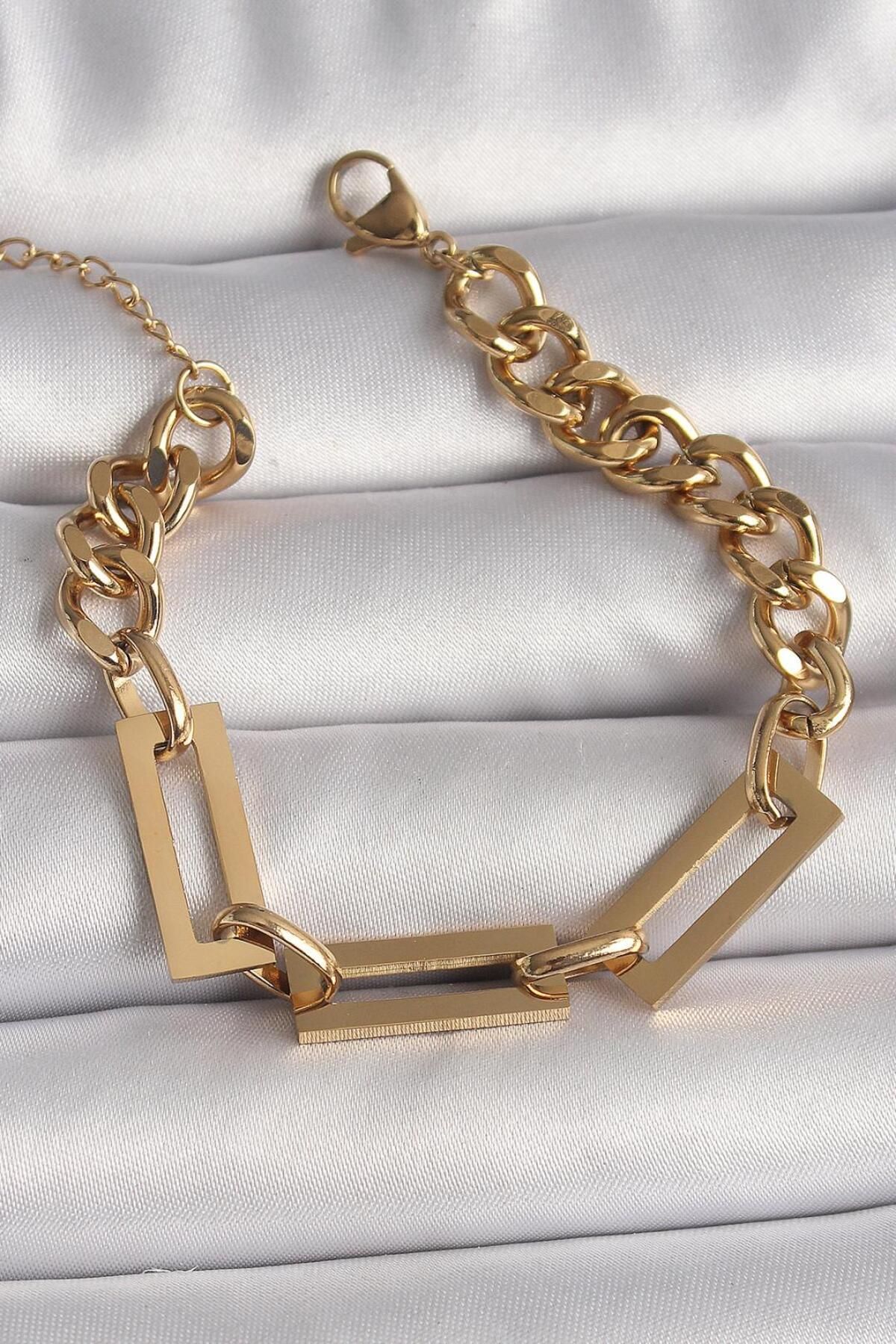 Zendoria Accessory 316L Çelik Gold Renk 2’li Zincir Model Kadın Bileklik – Şık ve Dayanıklı