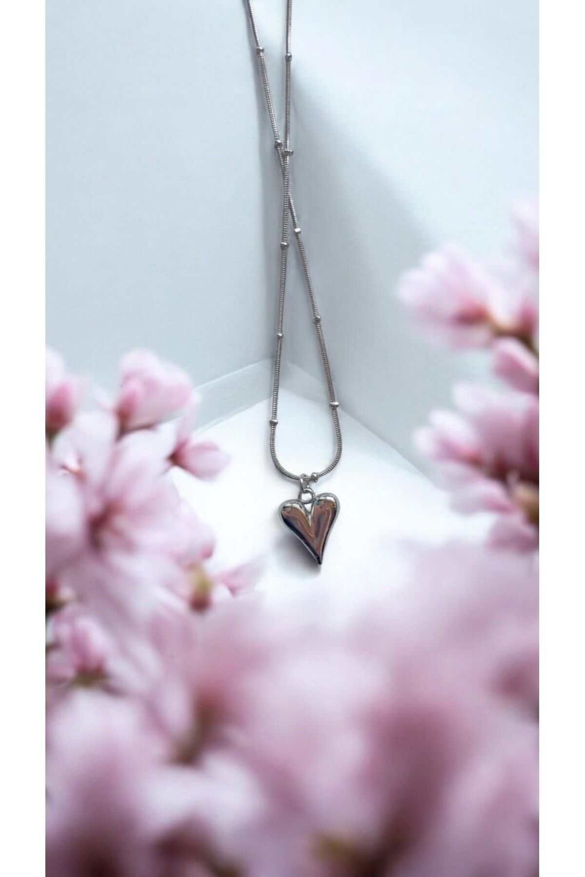 NOVA JEWELLERY Kalpli Zirkon Taşlı Paslanmaz Çelik Kolye |STEEL NECKLACE