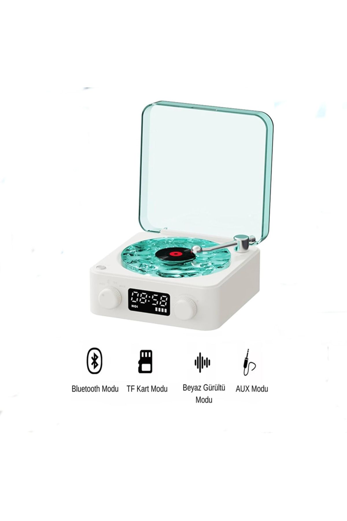 Dynego Nostalji Plak Çalar Bluetooth Subwoofer 3d Ses Dalgası Retro Müzik Plak Çalar Mavi