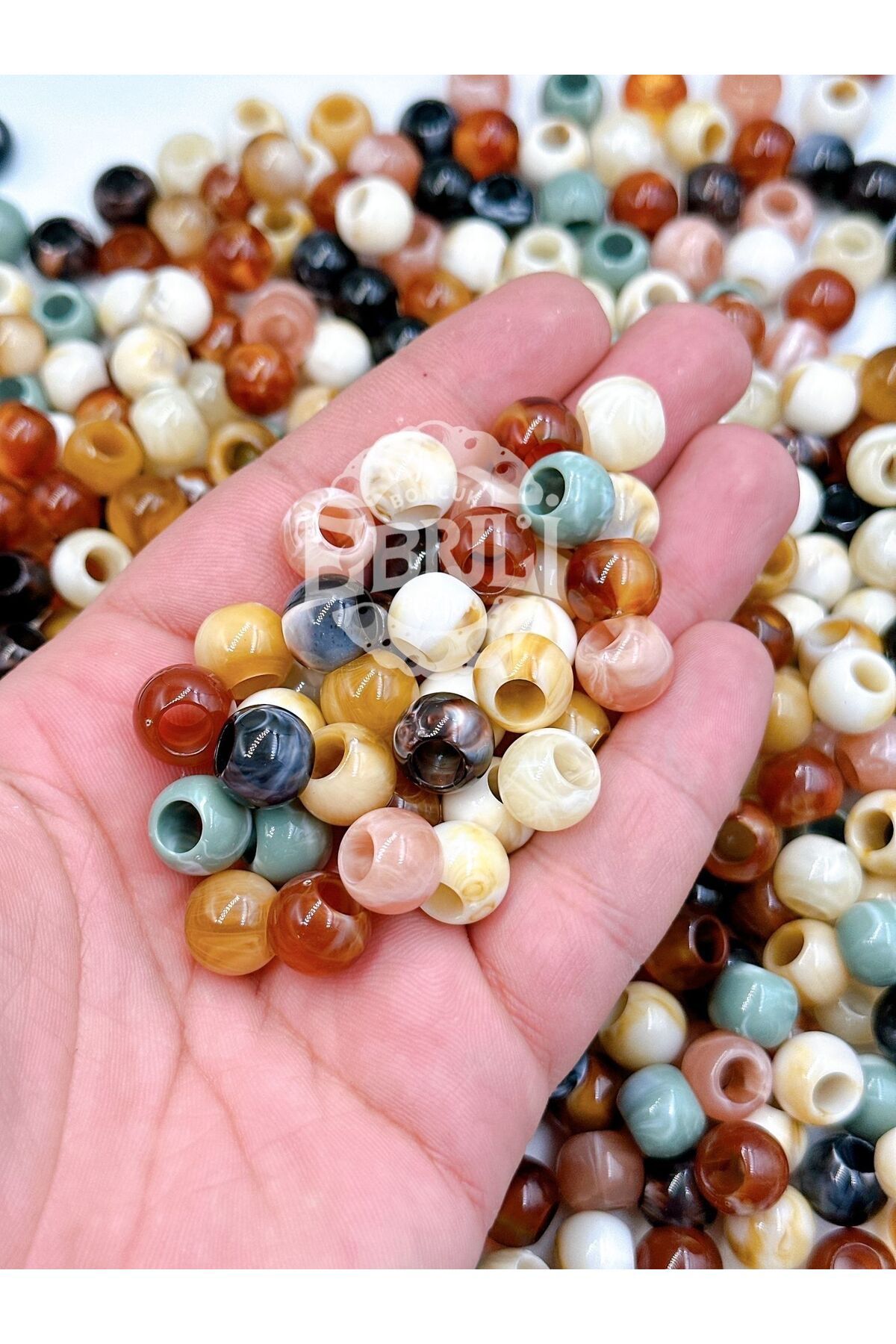 E.B EBRULİ BONCUK 12 mm Doğal Taş Görünümlü Geniş Delikli Akrilik Boncuklar (50 gr)
