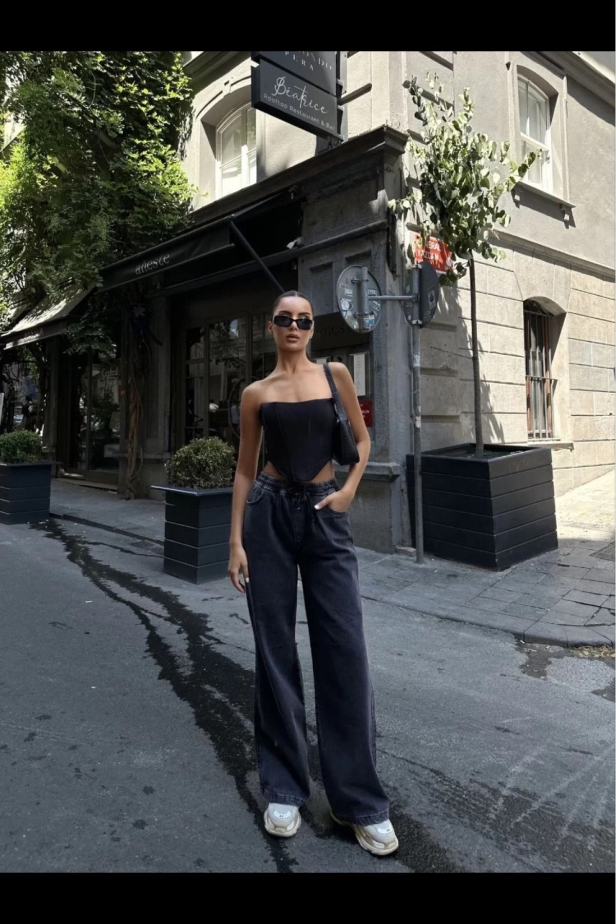 cakır and moniva Kadın Arkadan Yırtmaçlı Jeans Kot Palazzo Pantolon