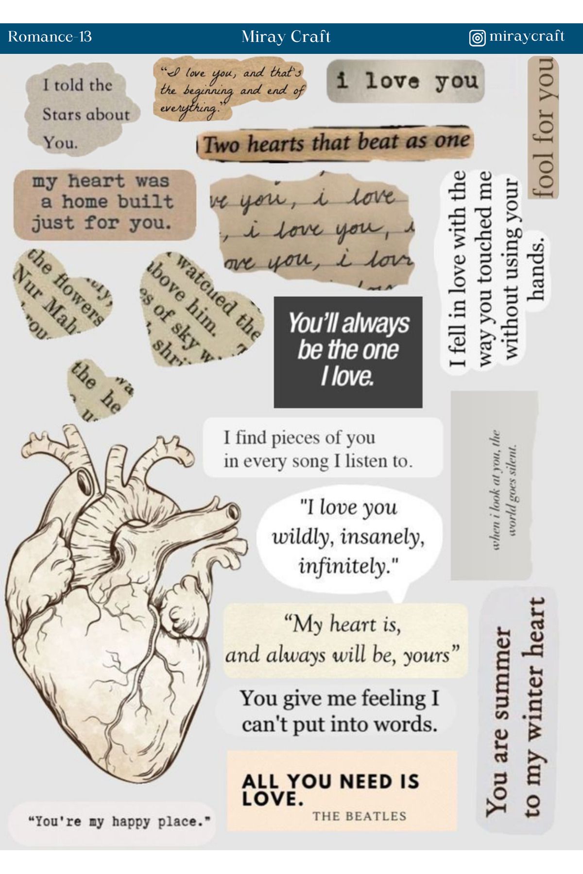 MirayDesign 1 Adet Aşk Notları Temalı Sticker (12x17 cm) Bullet Journal, Scrapbook, Ajanda ve Planlayıcı İçin
