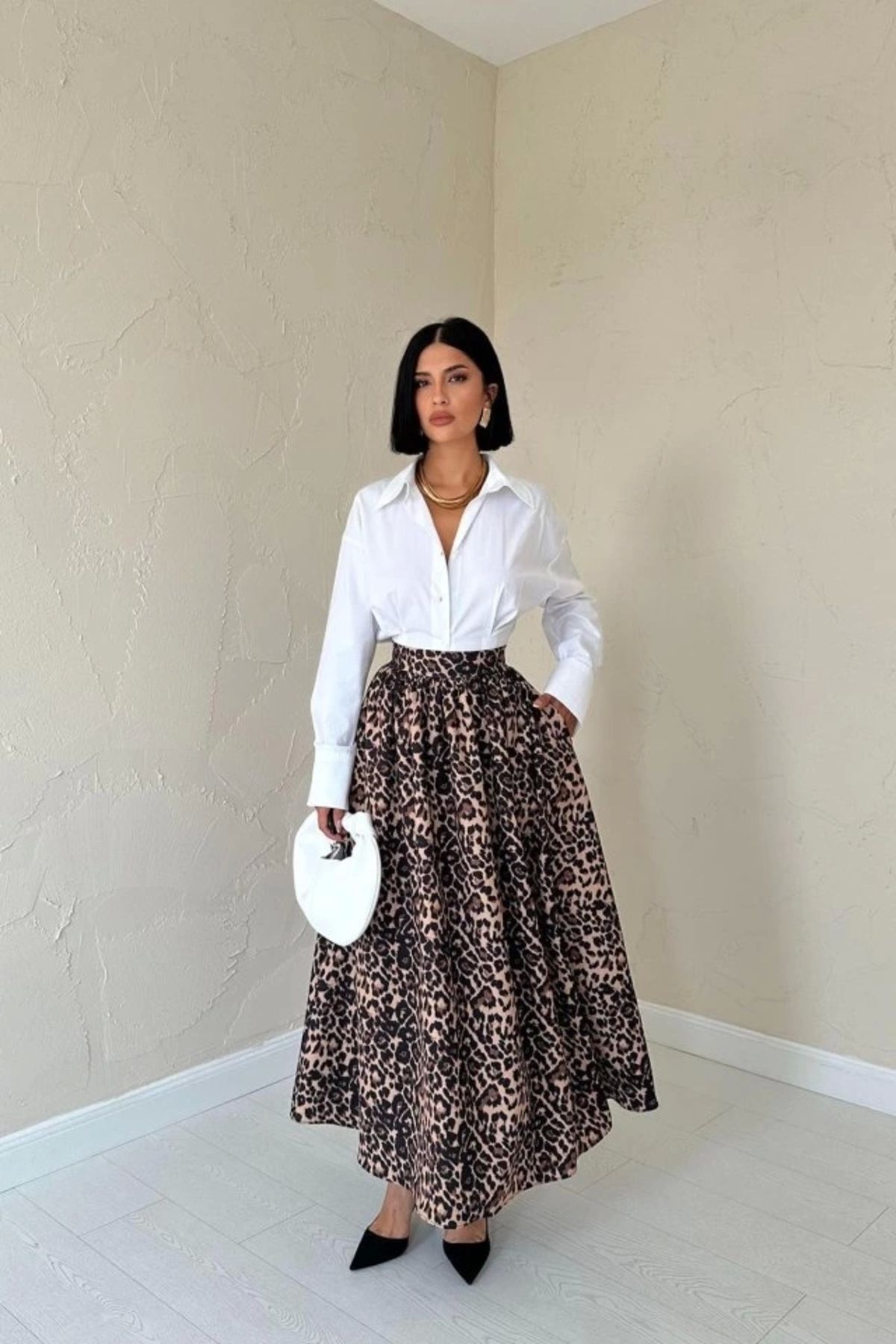 Butik Leopar Leopar Büzgülü Uzun Etek
