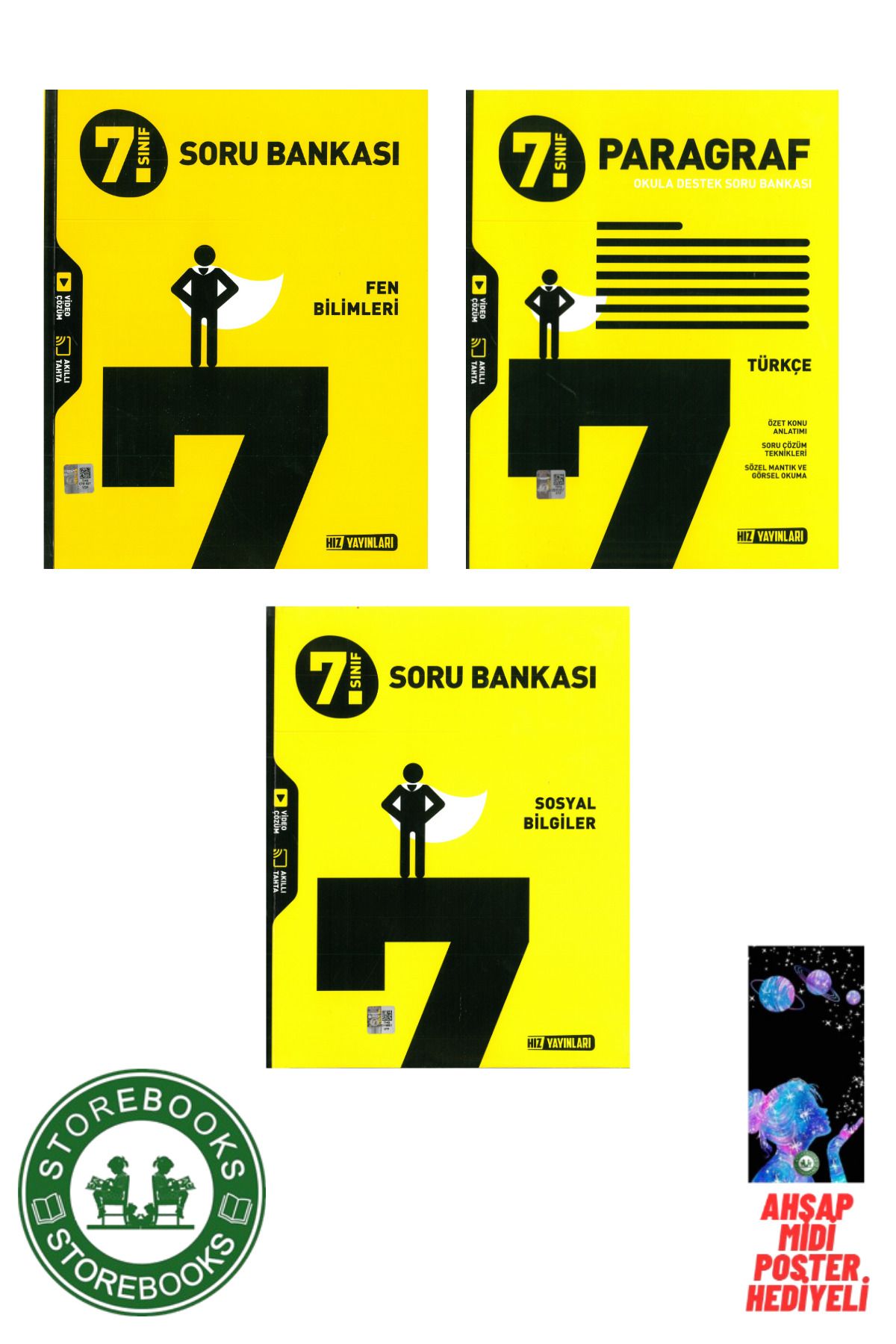 Hız Yayınları 7.Sınıf Hız Yayınları Fen + Paragraf + Sosyal Soru Bankası Poster Hediyeli