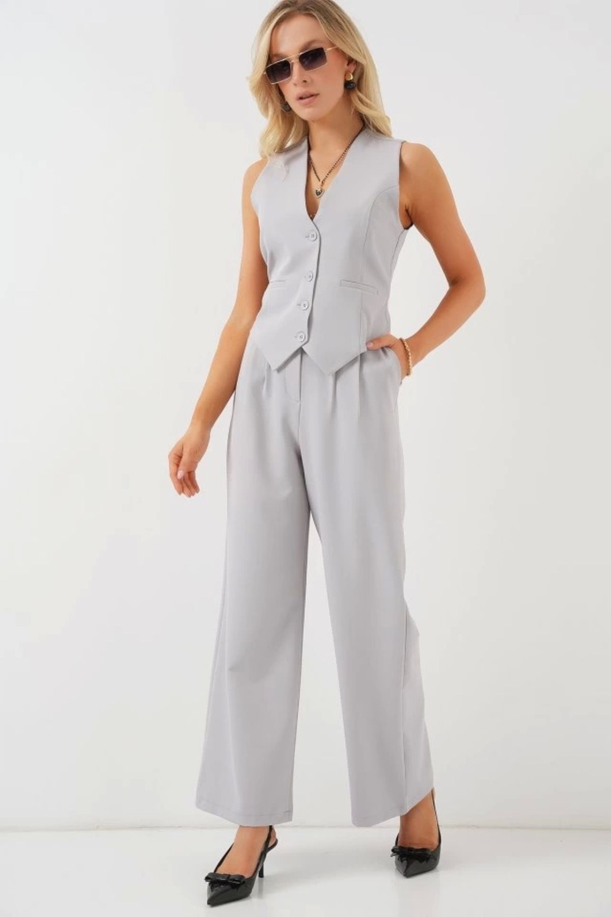 Butik 6709 Yelek Pantolon İkili Takım - Gri