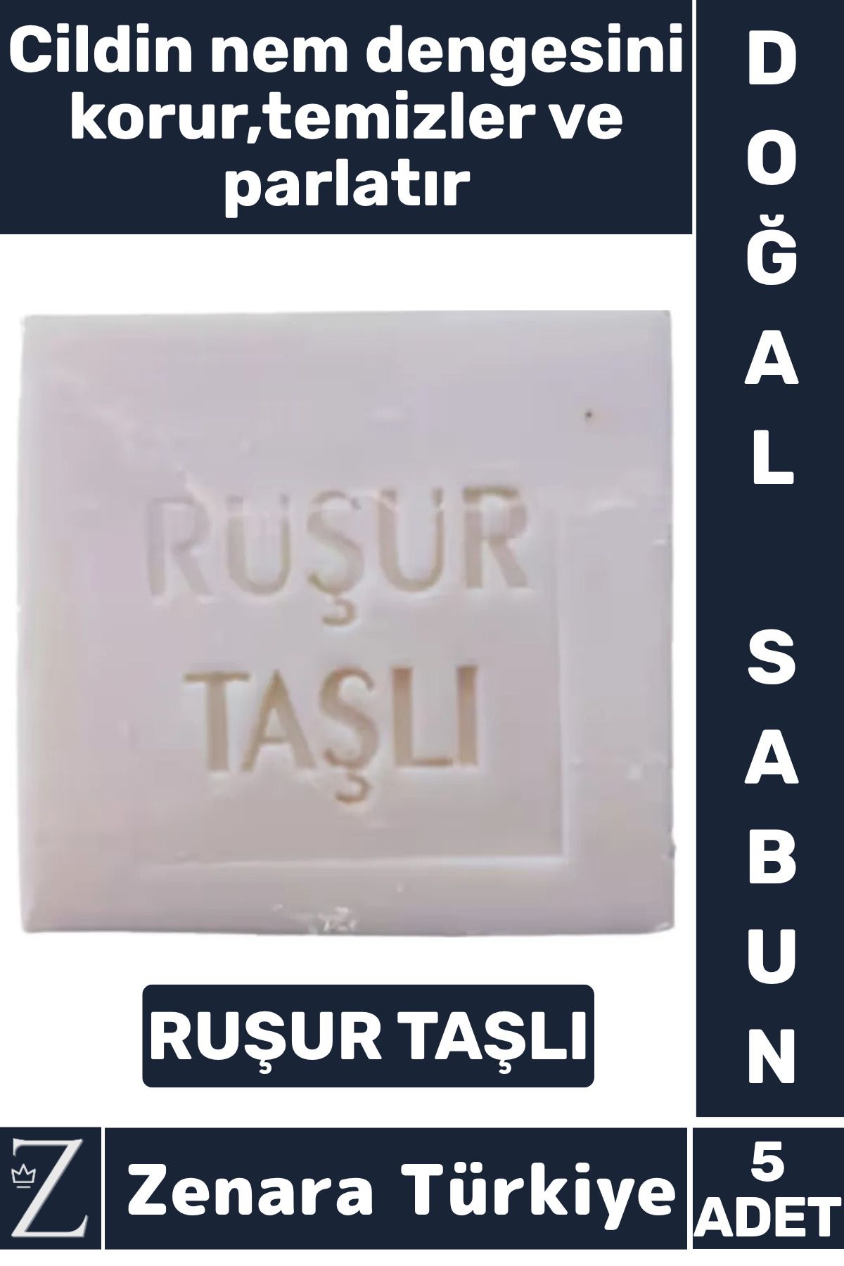 Zenara Bitkisel Organik Doğal Saç Yüz Vücut El Kullanım Cilt Temizleyici Parlatıcı Sabun RUŞUR TAŞLI 5 Adet
