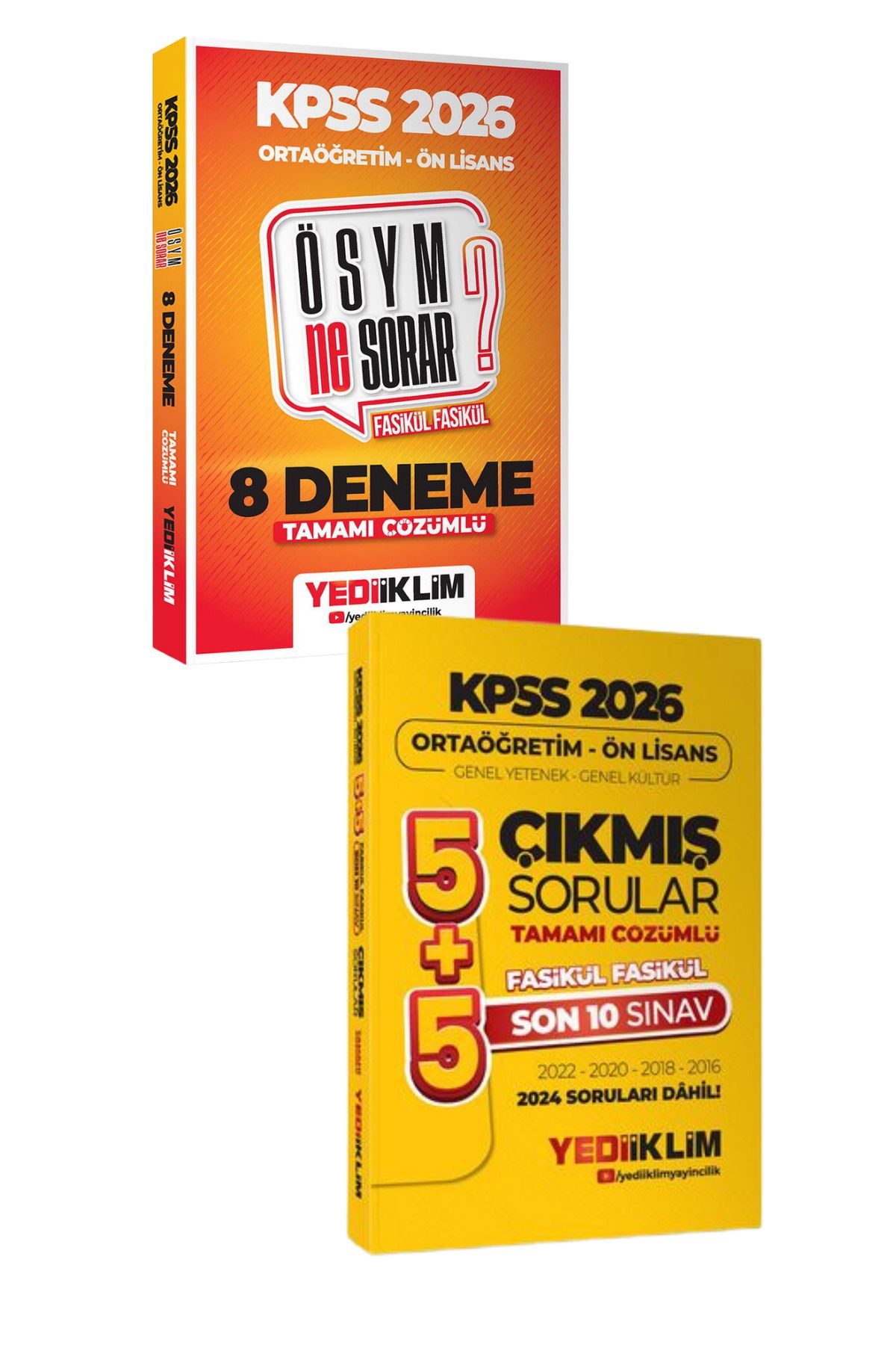Yediiklim Yayınları 2026 KPSS Ortaöğretim-Ön Lisans ÖSYM NE SORAR Çözümlü Fasikül 8 Deneme+Çıkmış Sorular-2 KİTAP-SET