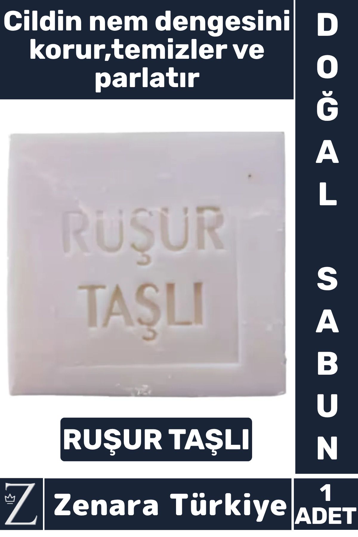 Zenara Bitkisel Organik %100 Doğal Saç Yüz Vücut El Kullanım Cilt Temizleyici Parlatıcı Sabun RUŞUR TAŞLI