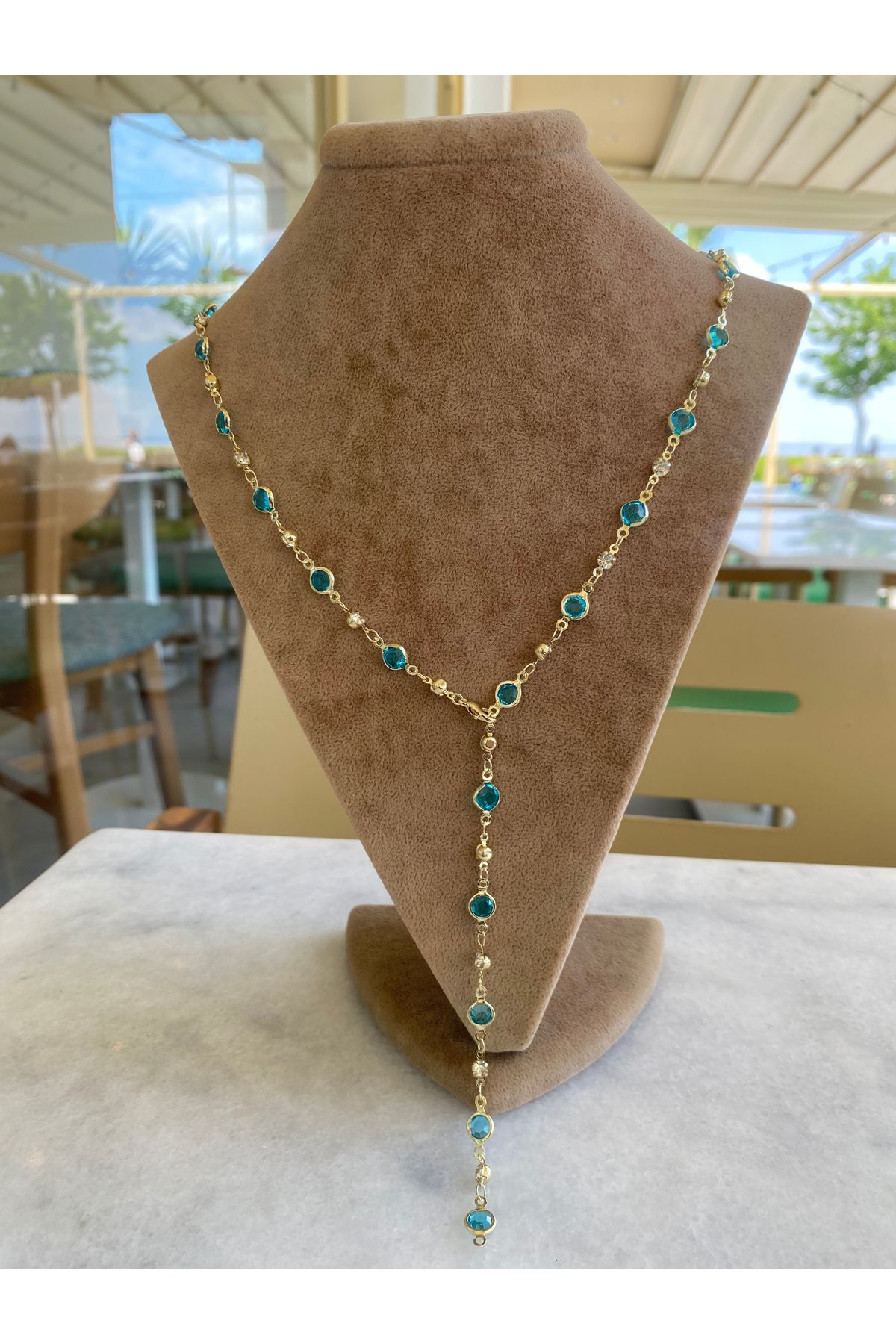 Moonjy Çelik Gold Zirkon Taşlı Ocean Lariat Y Kolye