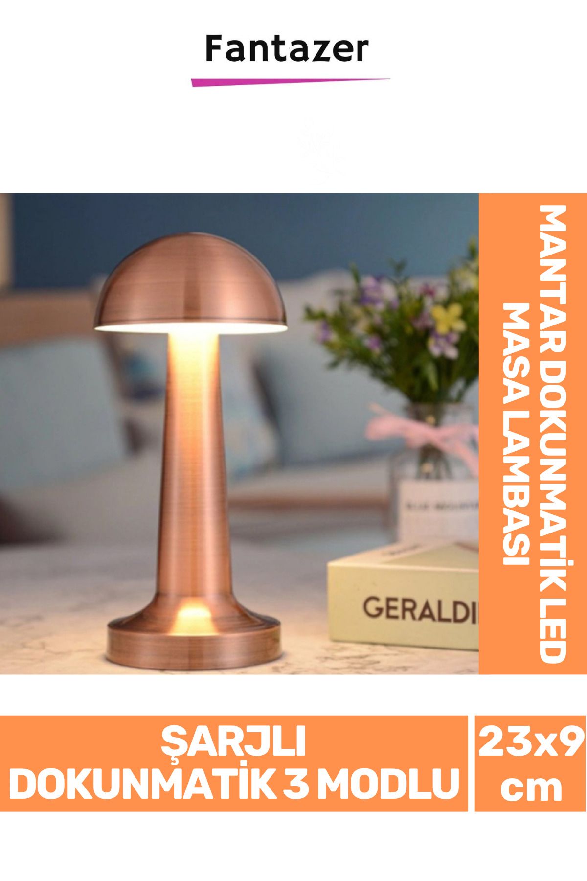 Fantazer Özel Üretim 3 Modlu 23 cm x 9 cm Modern Aç/Kapa Butonlu Mantar Dokunmatik LED Masa Lambası