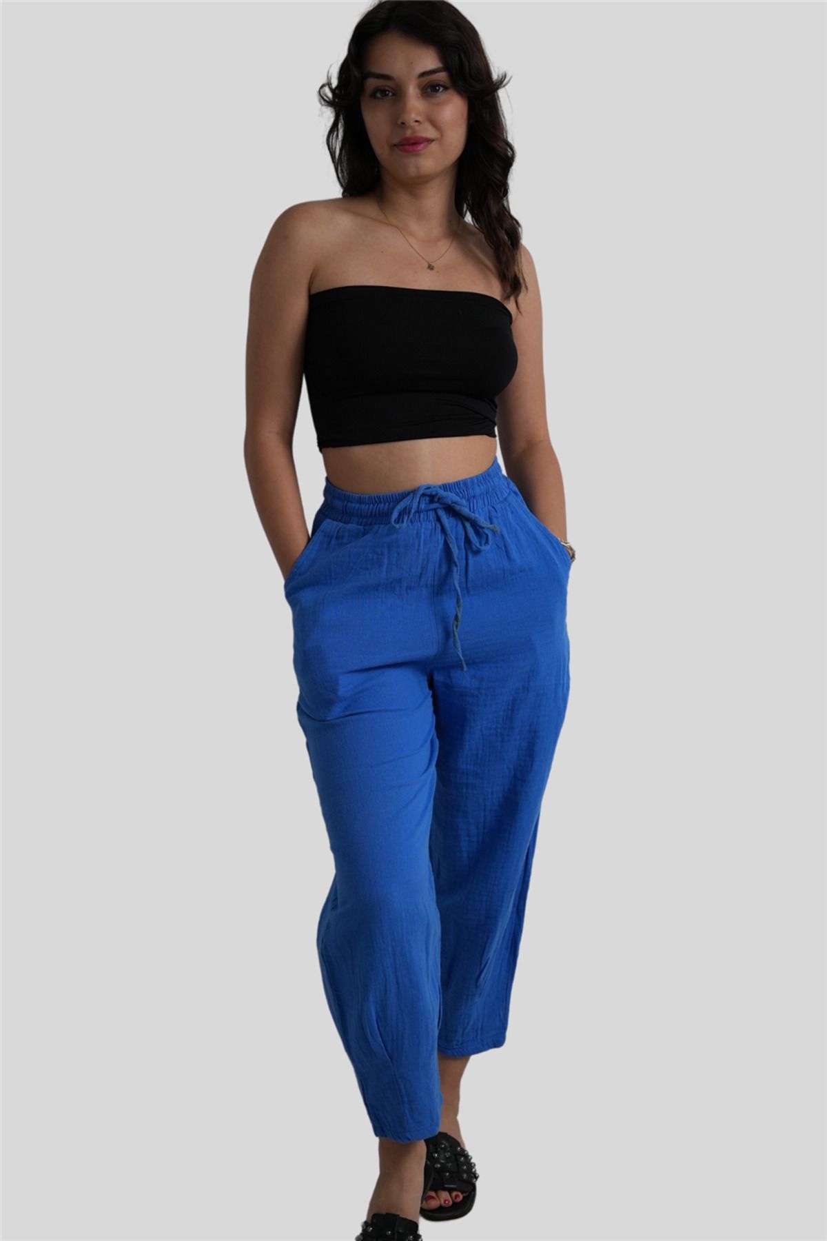 Miss Boheme Mavi Beli Lastikli Pantolon