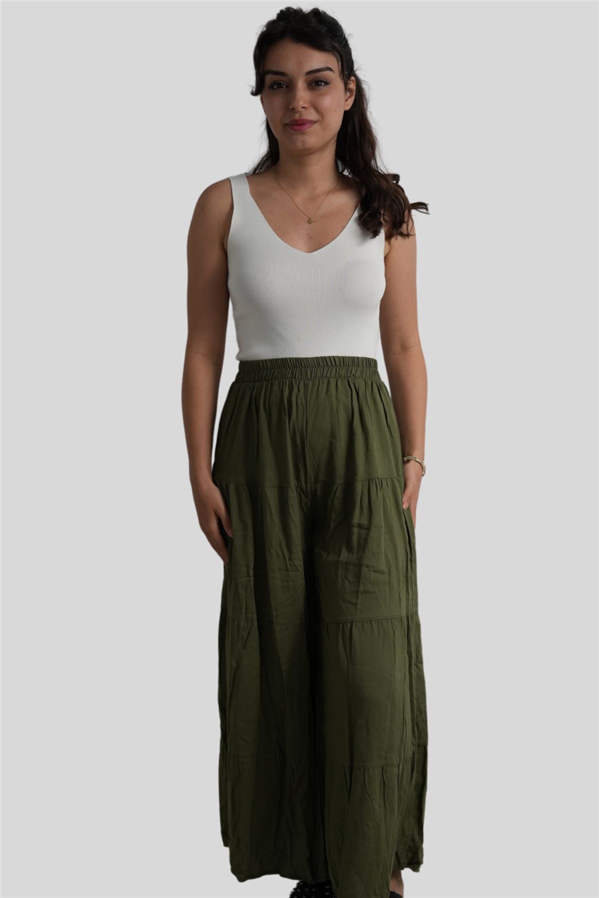 Miss Boheme Haki Beli Lastikli Bol Paça Salaş Pantolon