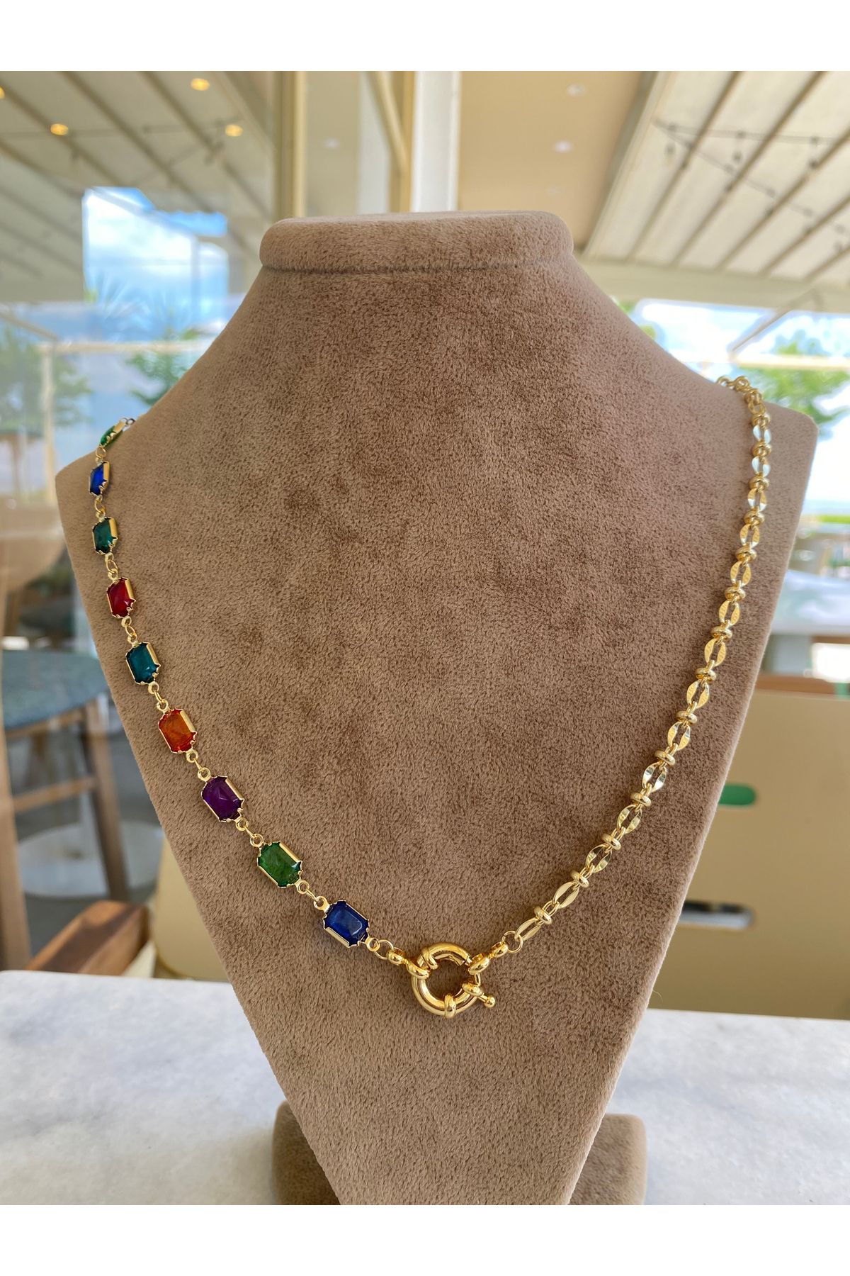 Moonjy Çelik Gold Zirkon Taşlı Chromatic Glow Kolye
