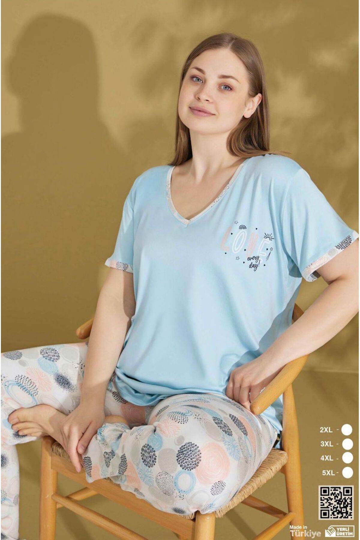 İpek Kadın Kısa Kol Büyük Beden V Yaka Pijama Takımı