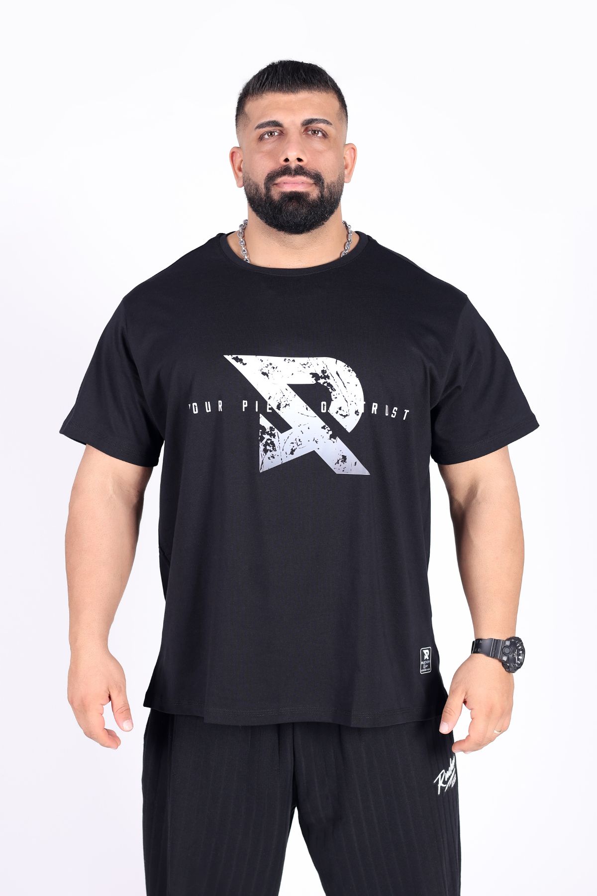 RUCHON NUTRITION Erkek Oversize Siyah Spor Tişört | %100 Pamuk Fitness Gym Giyim - Ruchon Your Piece