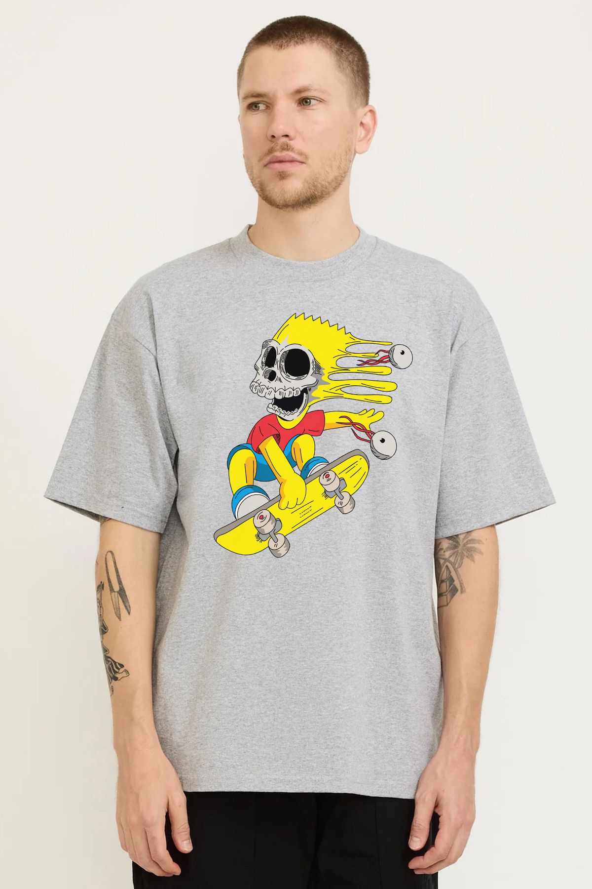 MODA The Simpsons Bart Simpsonlar Baskılı Oversize Kalıp Grimelanj Bol Geniş Kesim Erkek Tişört