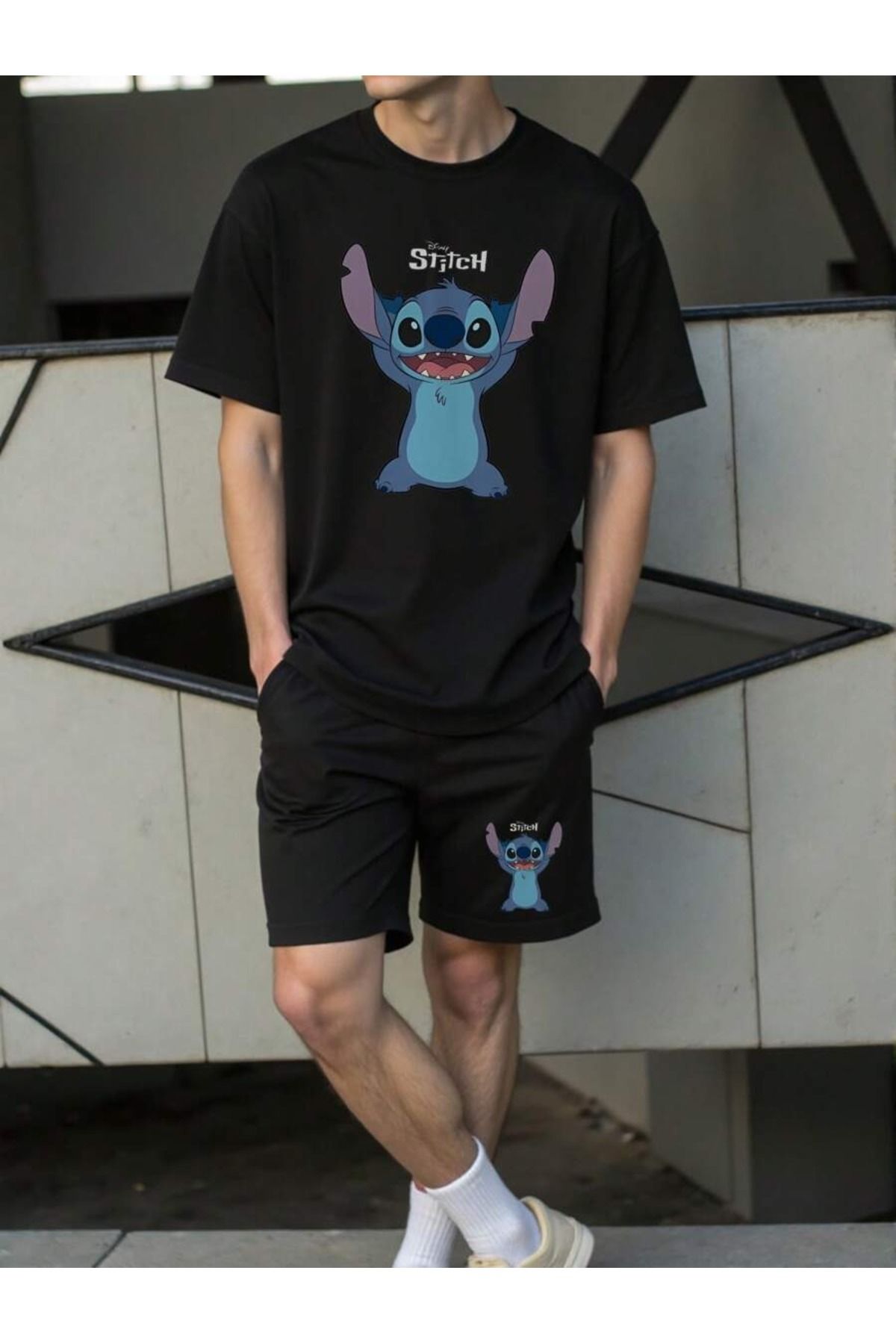 OVER HEAD Erkek Stitch Baskılı Oversize Şort T-shirt Takım