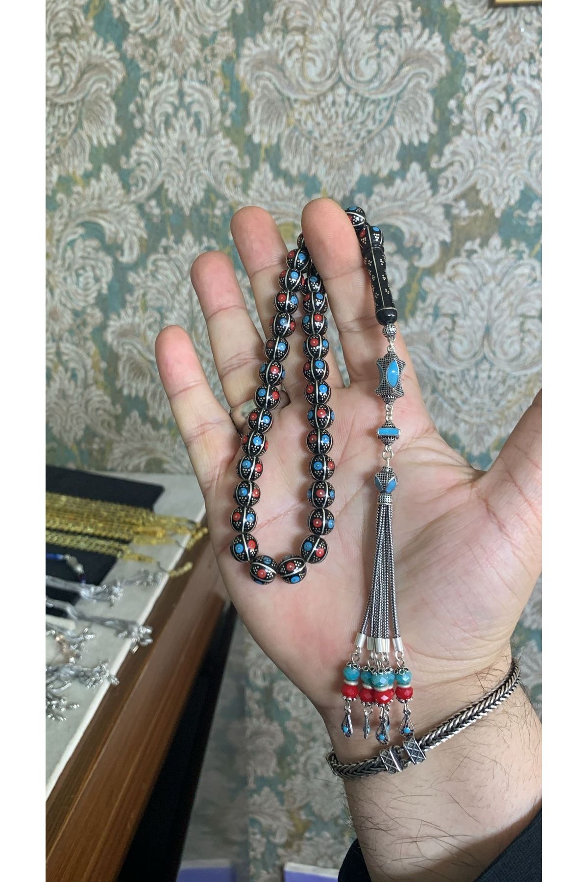 ÇELİKSİLVERTAKI Yoğun İşlemeli Erzurum Oltu Tesbih Usta İşçilikli