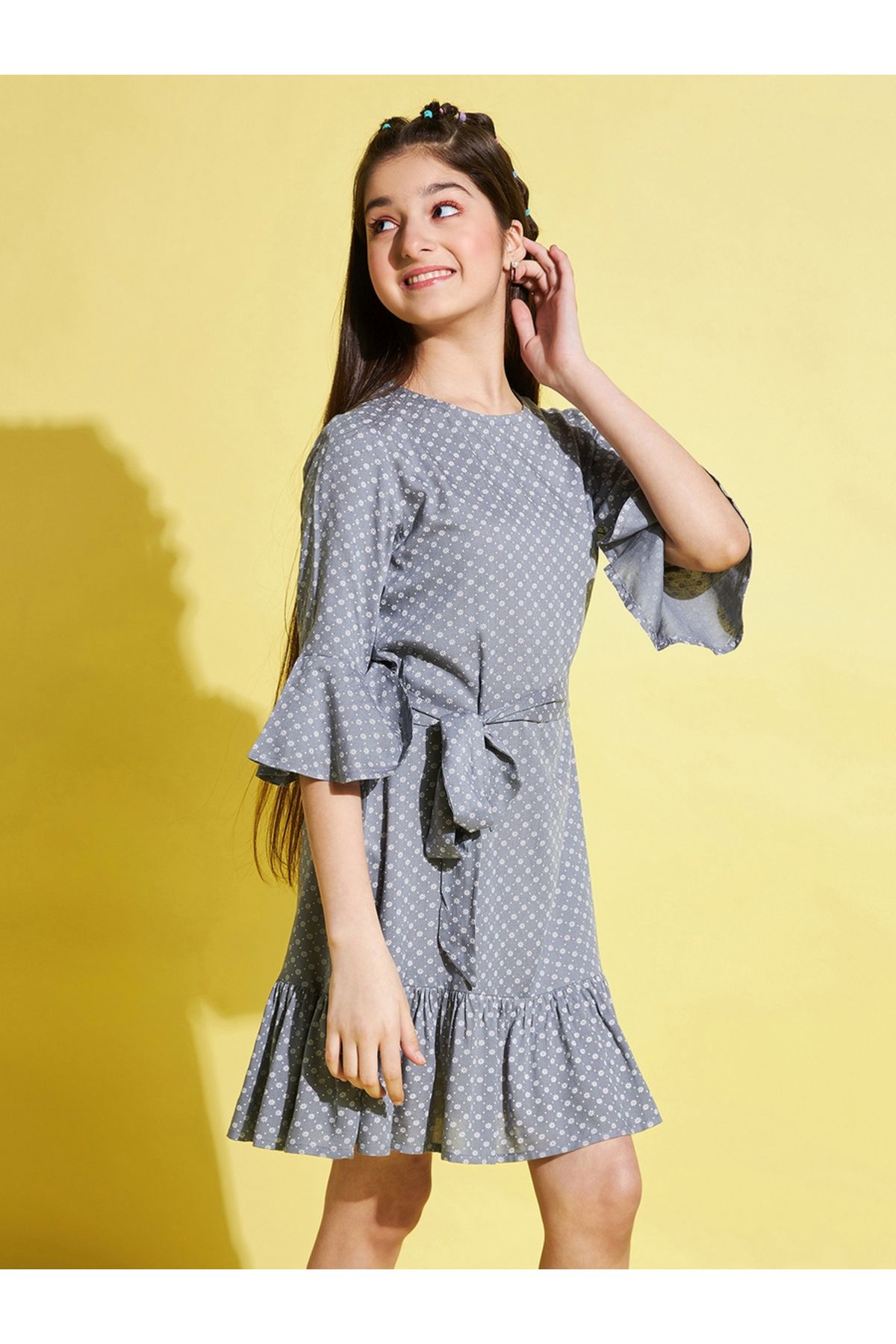 Stylo Bug By Styli-All-Over Print 3/4 Sleeves Belted Dress 4