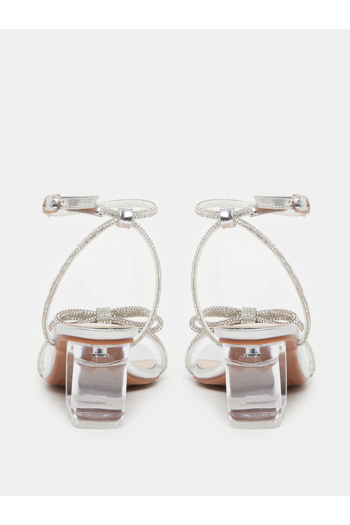 Take Two By Styli-Embellished Bow Transparent Block Heel Sandals 5