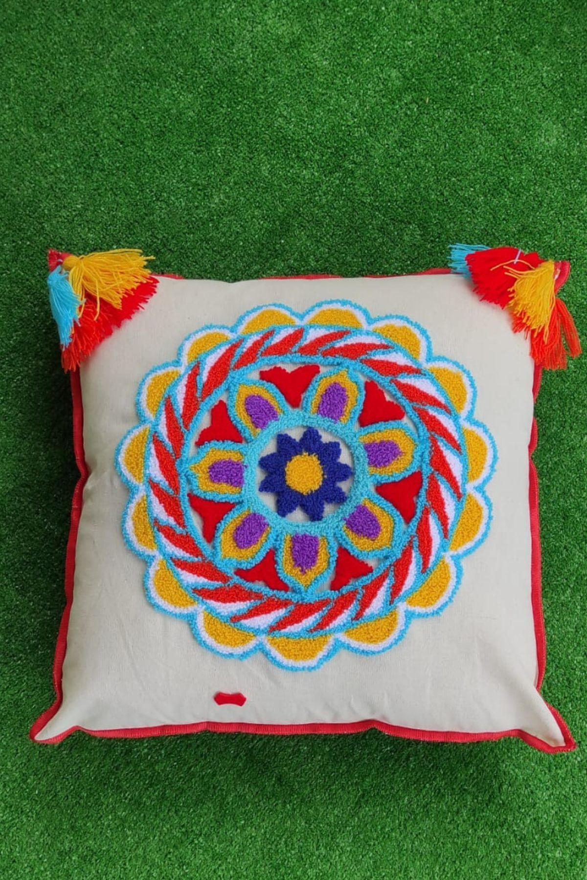 EN HOME STYLE El Yapımı Bohem Punch Keten Kırlent Kılıfı 43x43