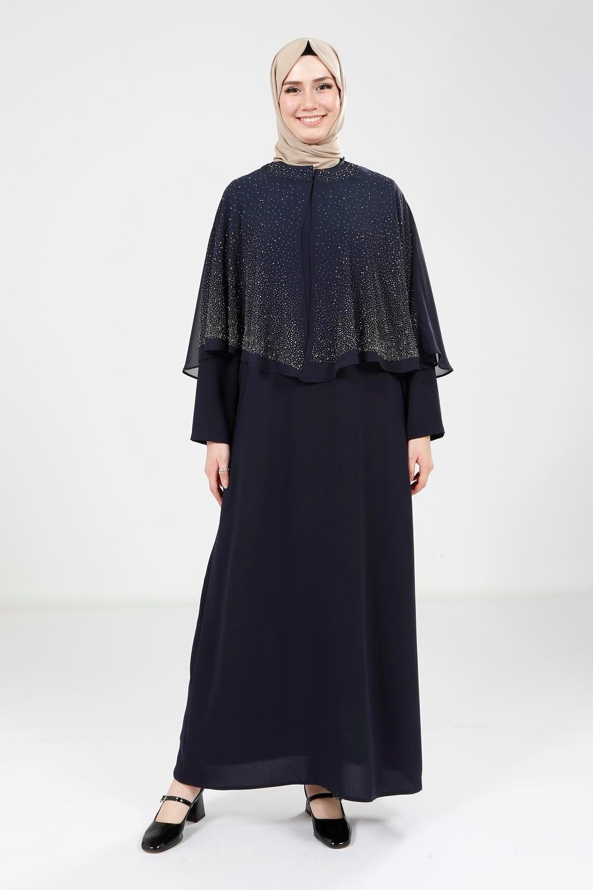 Beyza Pelerinli Lacivert Elbise 9308