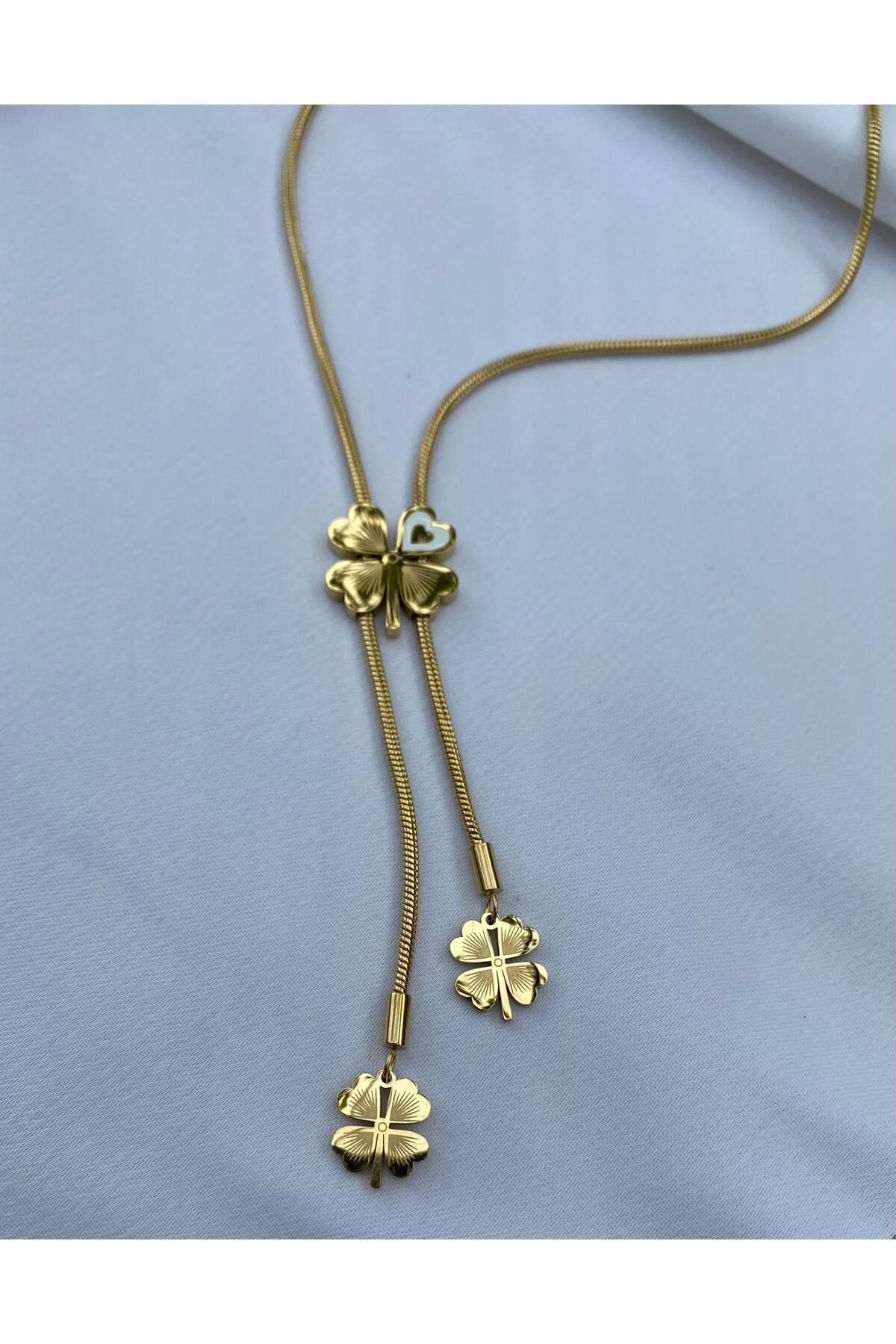 Butik Yonca Çelik Kolye Gold(316L)