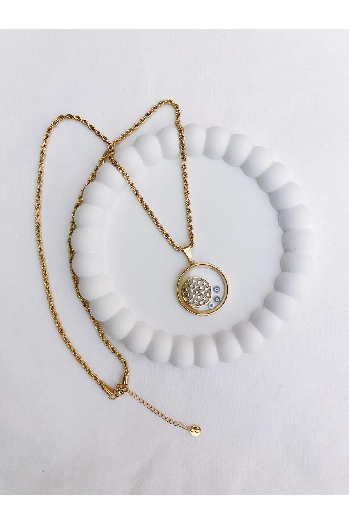 Zeta Collection Perline Blu İtalyan Zincir Fanuslu Yaşam Ağacı Modern kolye- kararma yapmaz