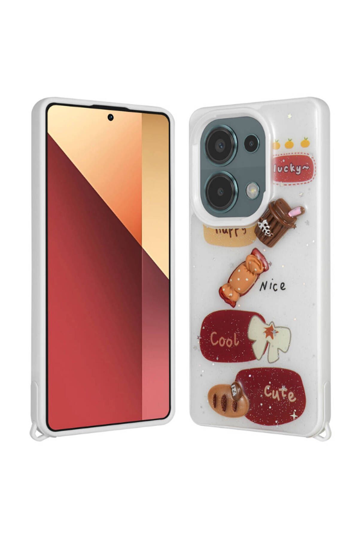 Başkenttekno Xiaomi Redmi Note 13 Pro 4G Kılıf Parlayan Simli Kabartma Figürlü Cevze Kapak