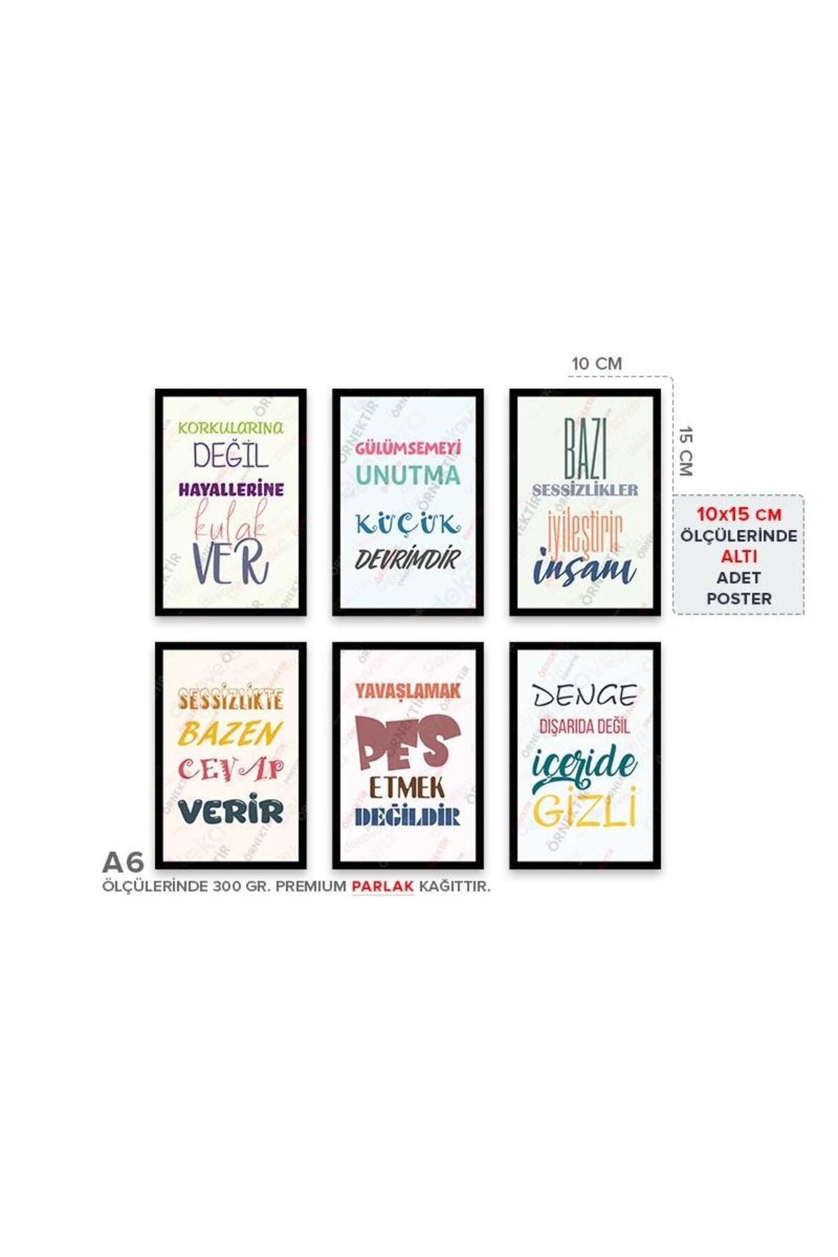 Posterya Pa6s01056-A6 - Pozitif Motivasyon Duvar Yazısı Altılı Set Poster (10x15cm)
